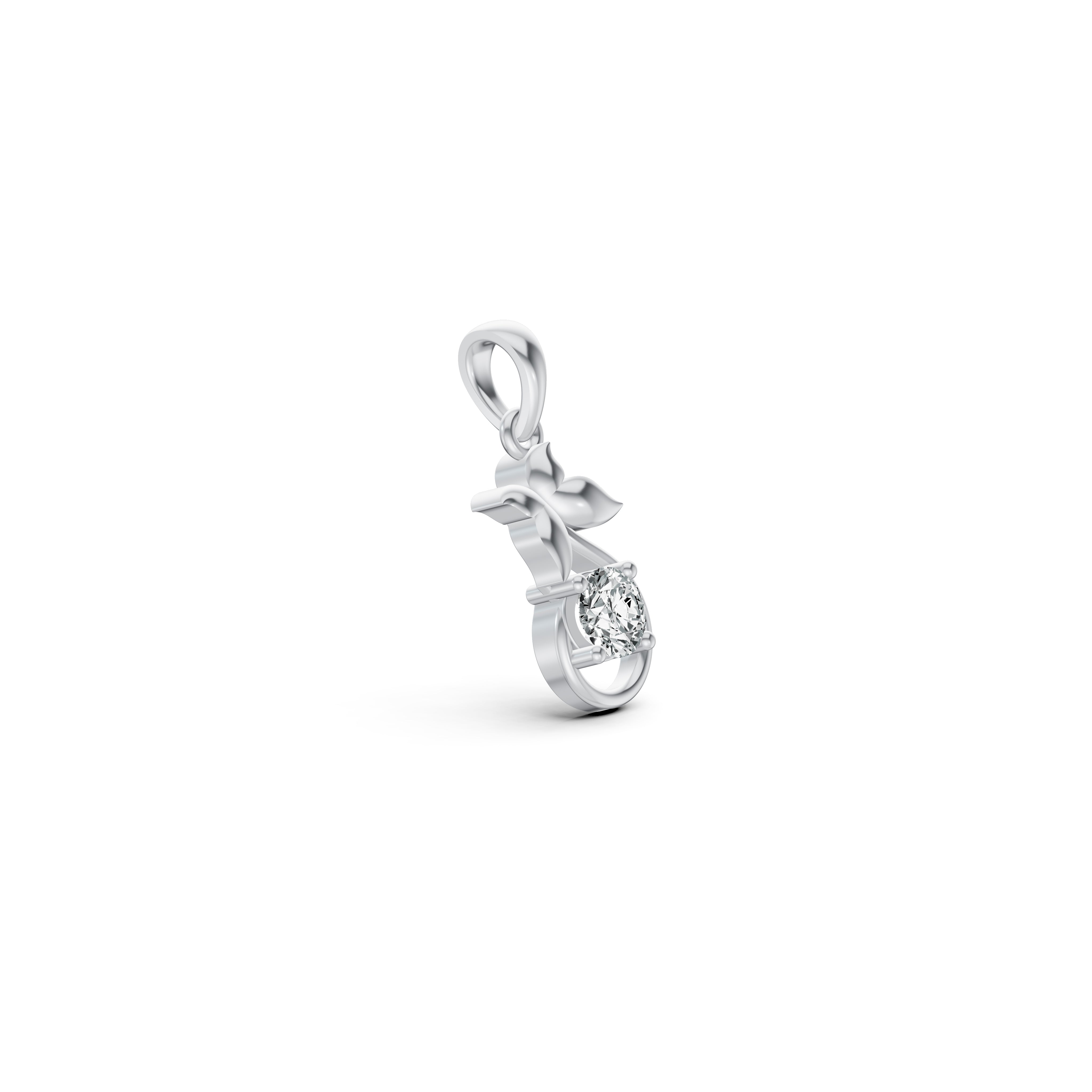 Leaf Accent Solitaire Diamond Pendant