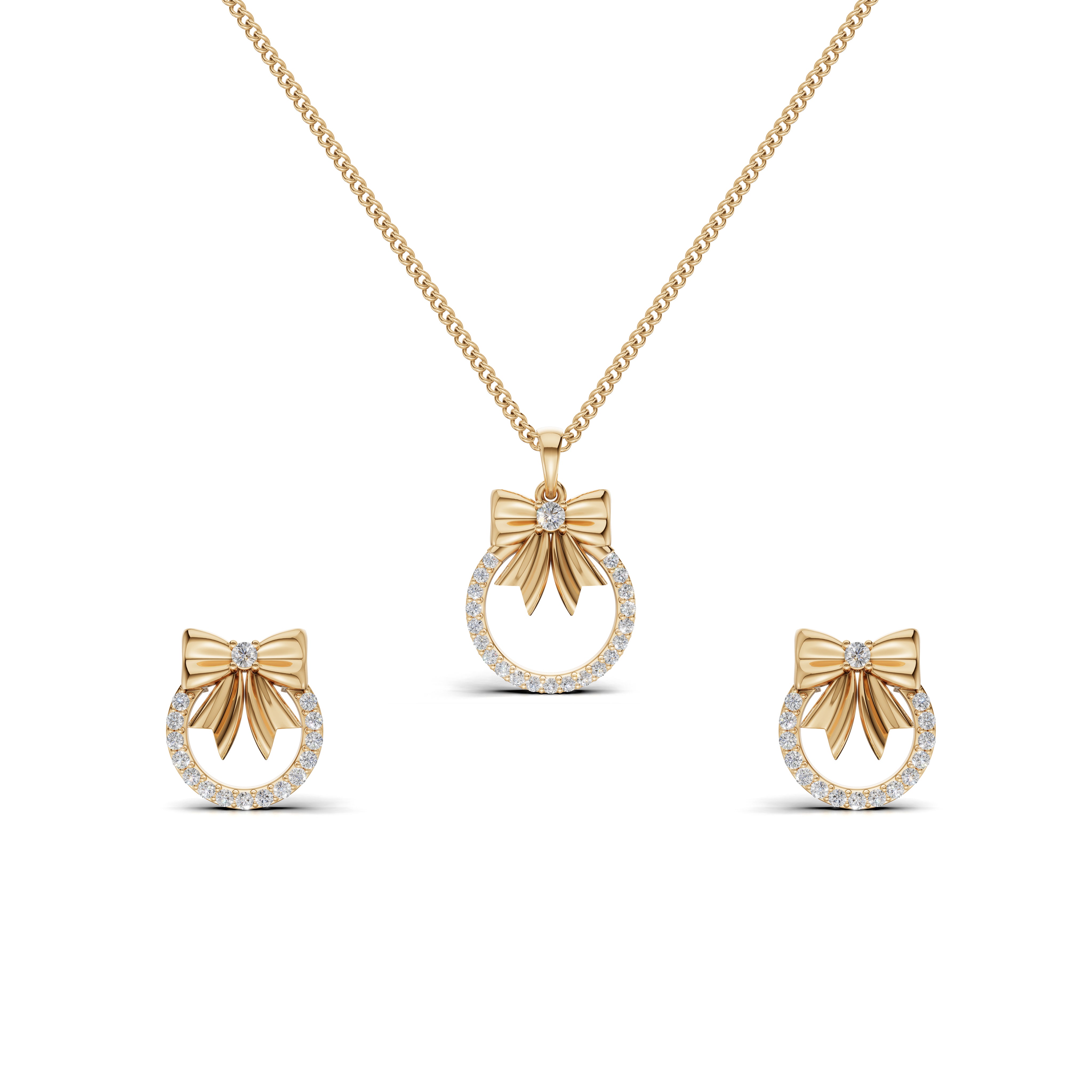 Classic Bow Diamond Pendant & Earring Set