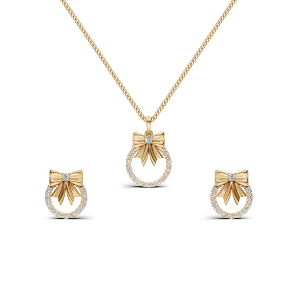 Classic Bow Diamond Pendant & Earring Set
