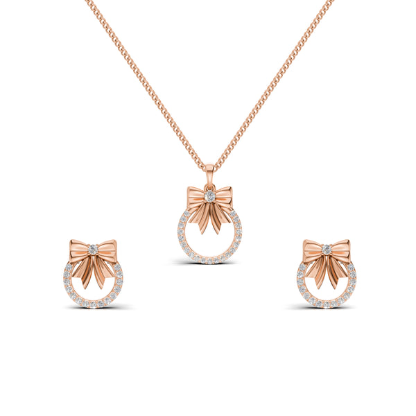 Classic Bow Diamond Pendant & Earring Set