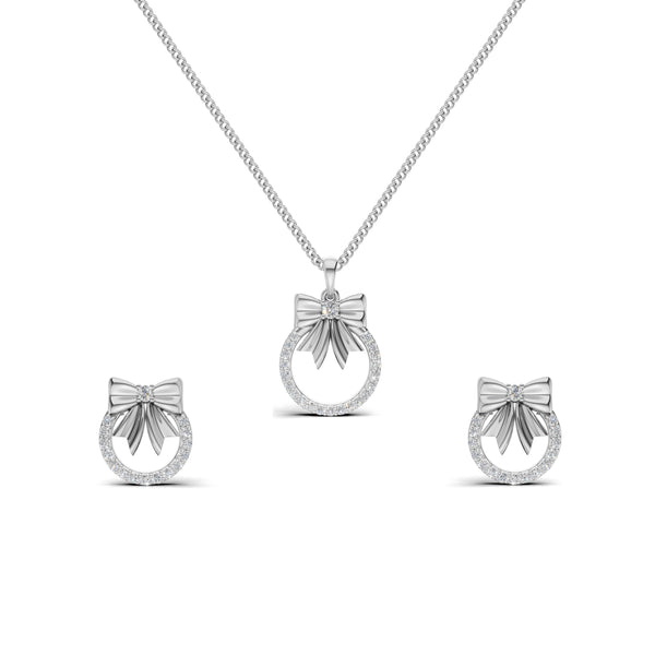 Classic Bow Diamond Pendant & Earring Set