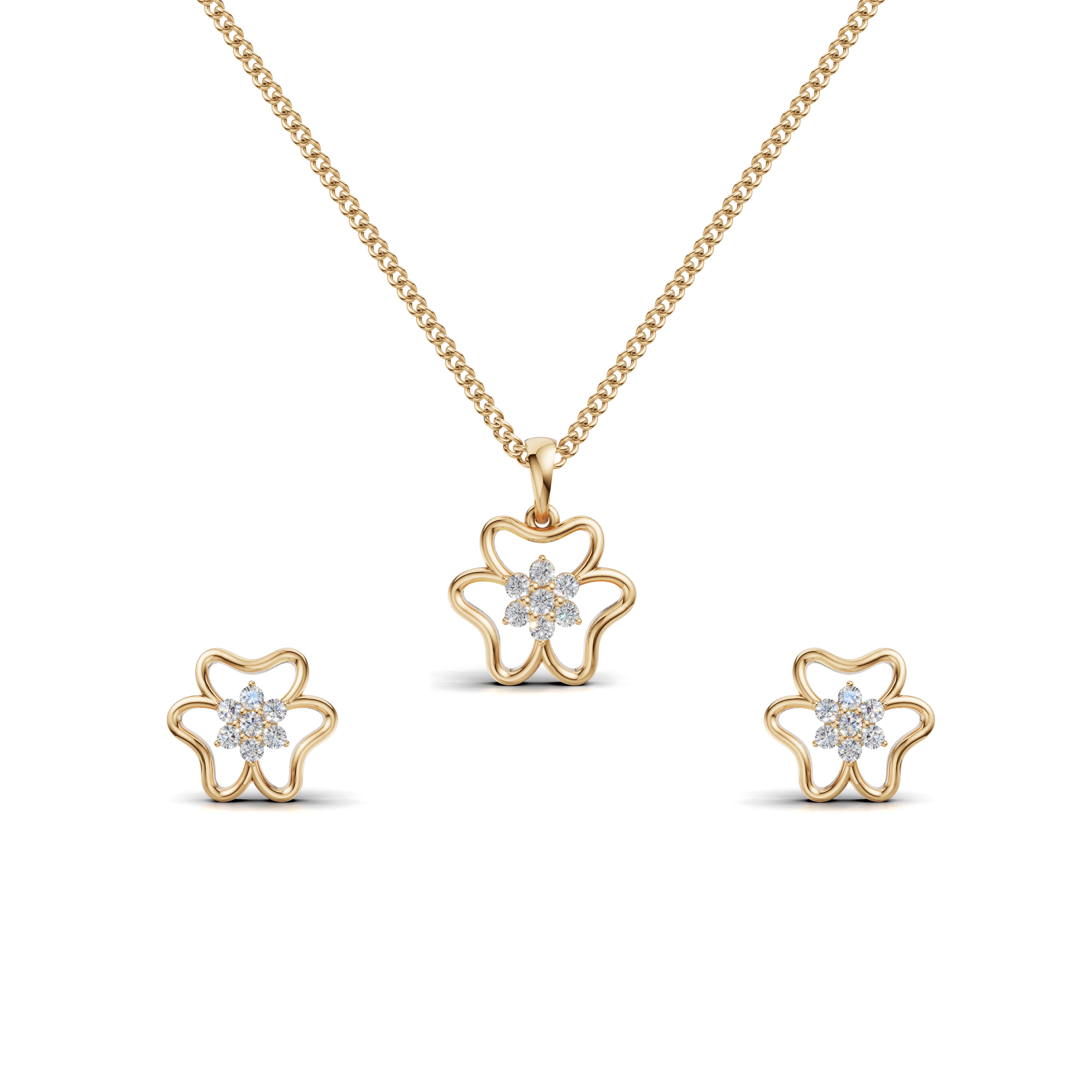 Blooming Diamond Flower Pendant & Earring Set