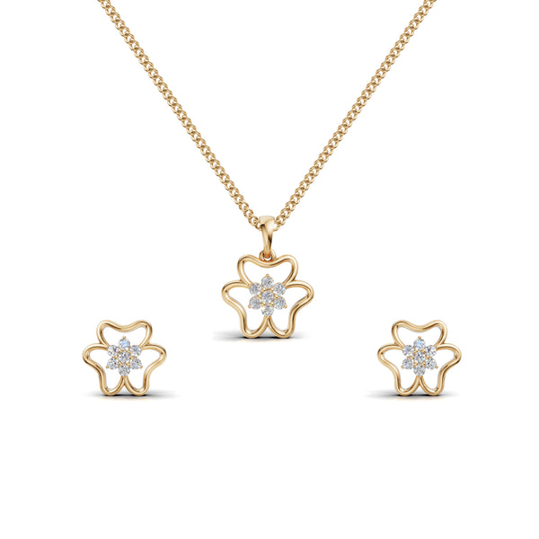 Blooming Diamond Flower Pendant & Earring Set