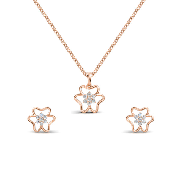 Blooming Diamond Flower Pendant & Earring Set