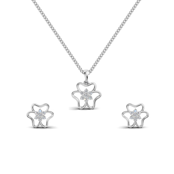 Blooming Diamond Flower Pendant & Earring Set