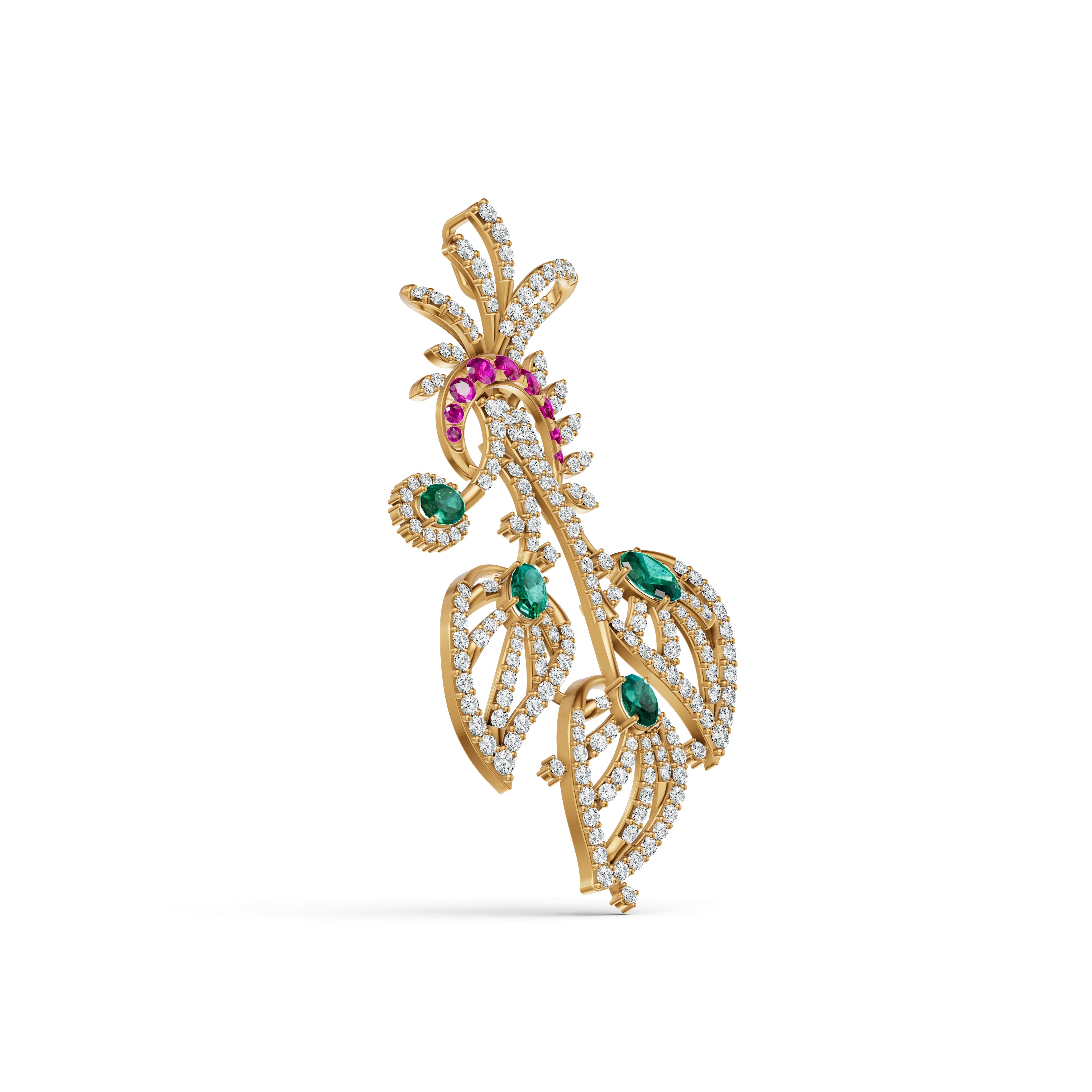 Royal Peacock Feather Diamond Pendant