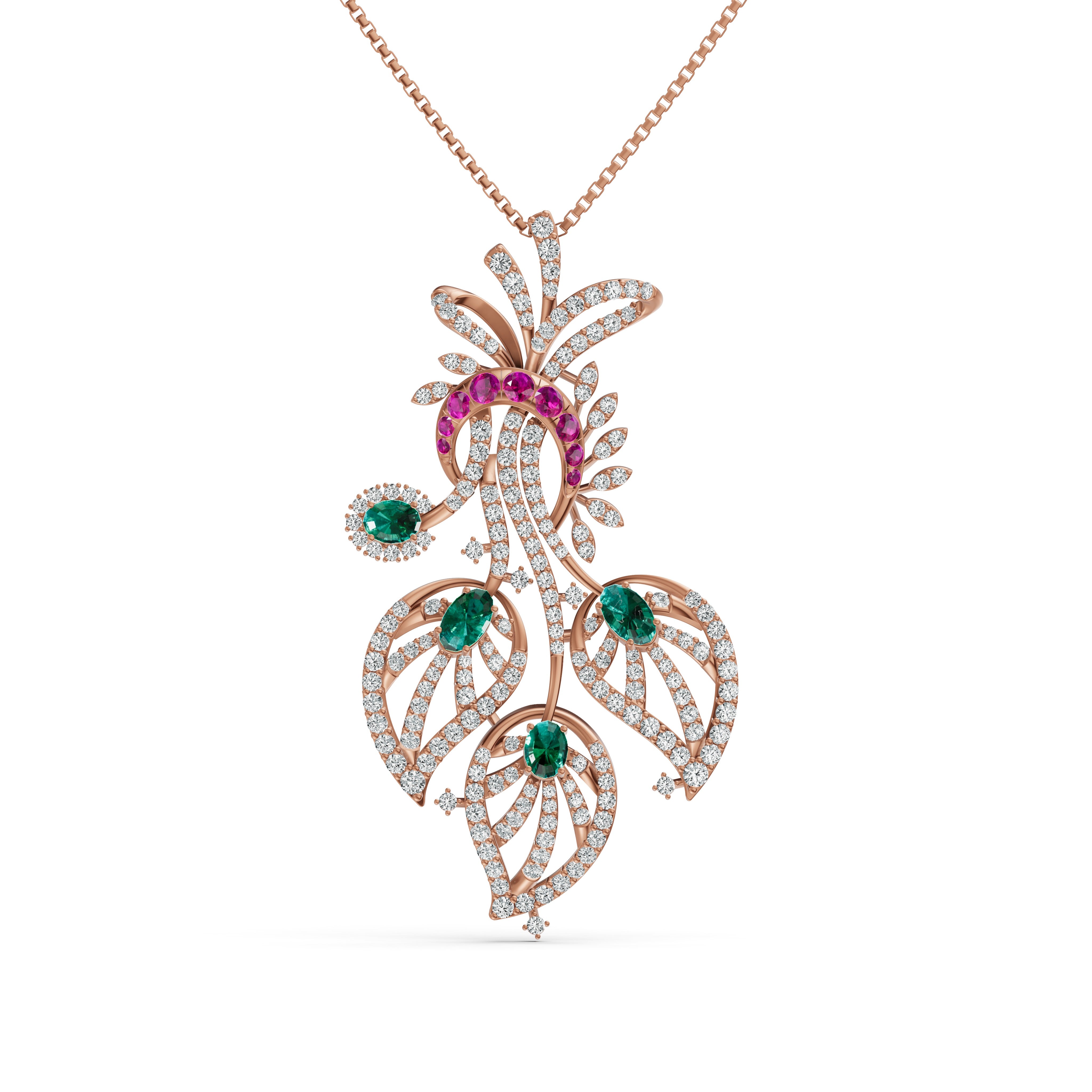 Royal Peacock Feather Diamond Pendant