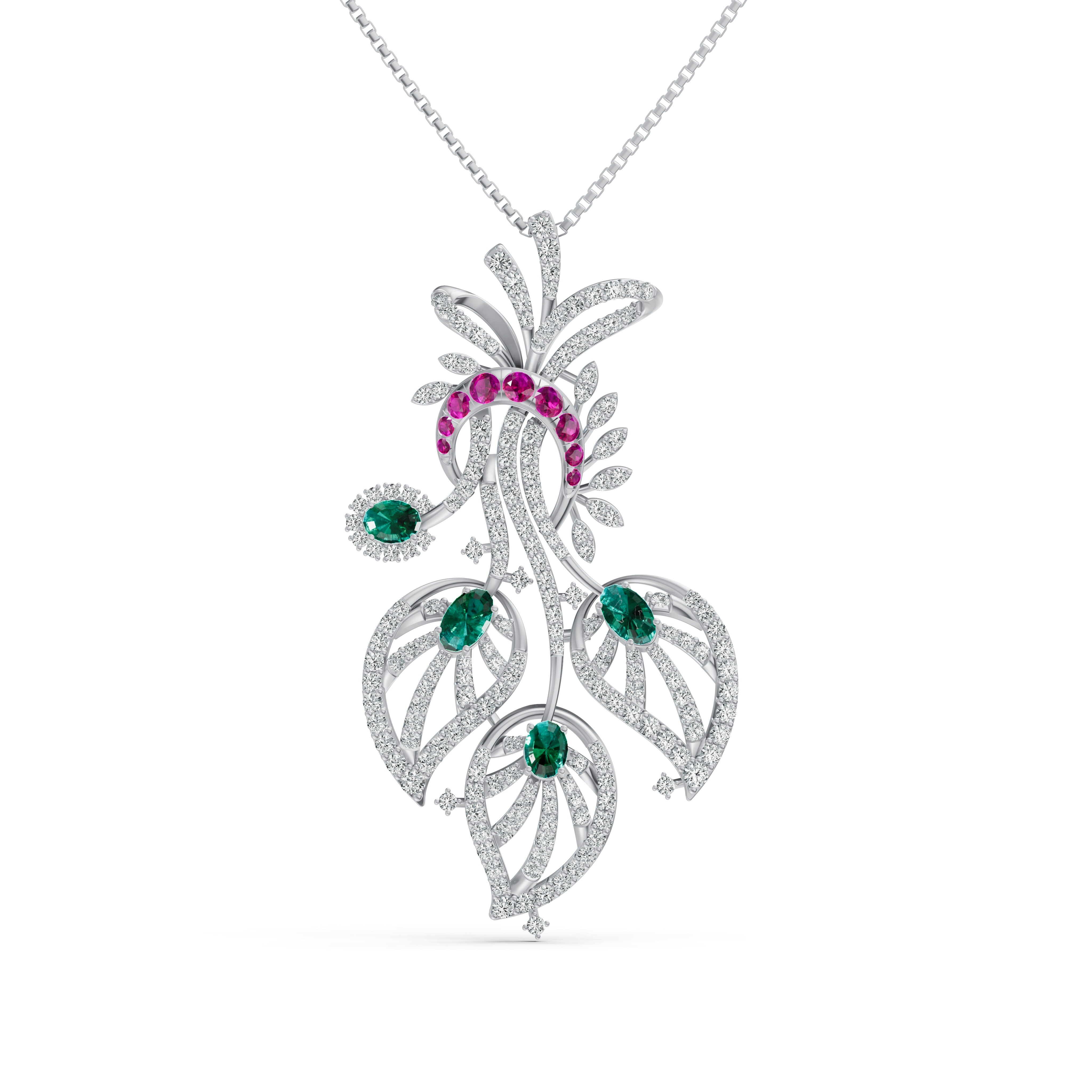 Royal Peacock Feather Diamond Pendant