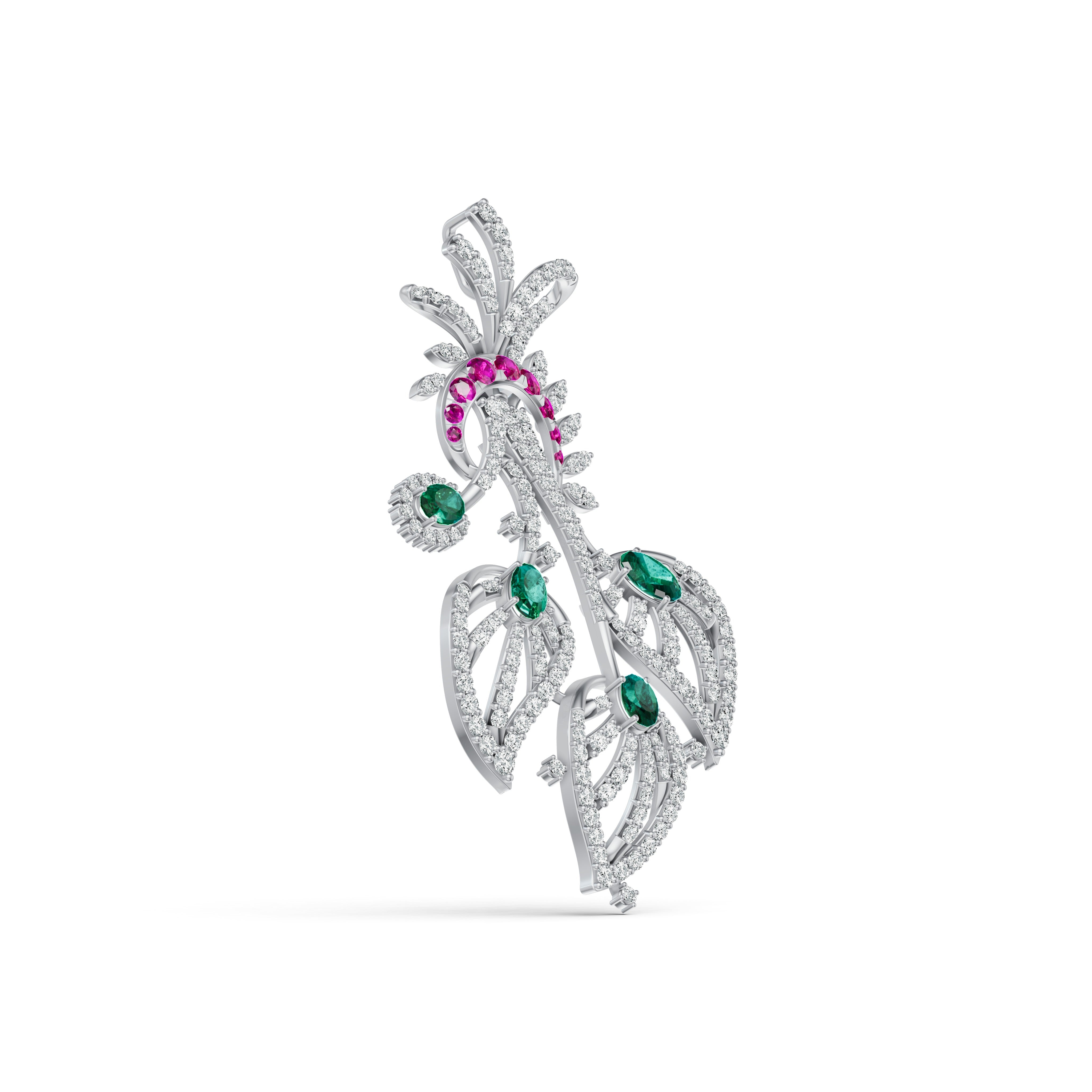 Royal Peacock Feather Diamond Pendant