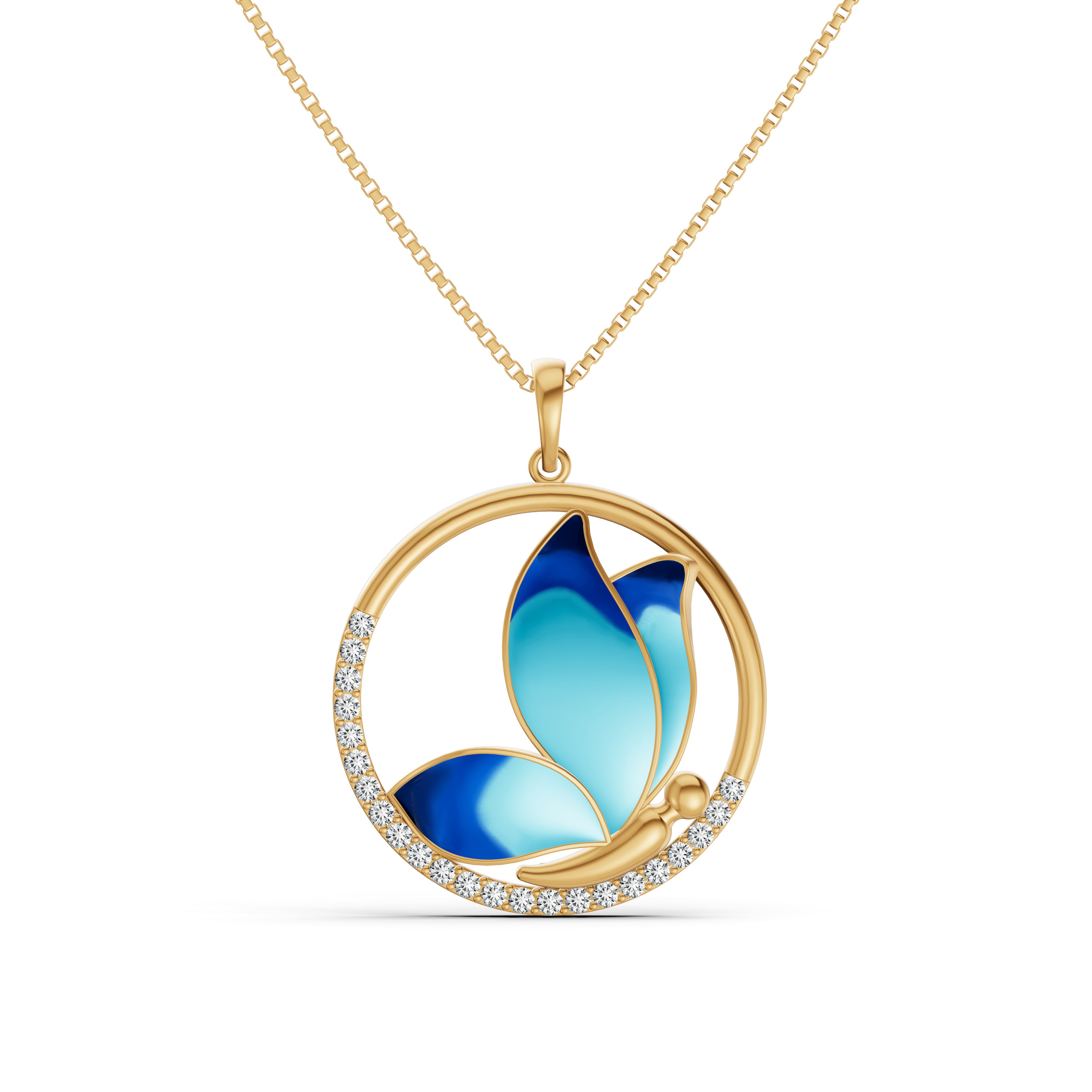 Azure Butterfly Diamond Pendant
