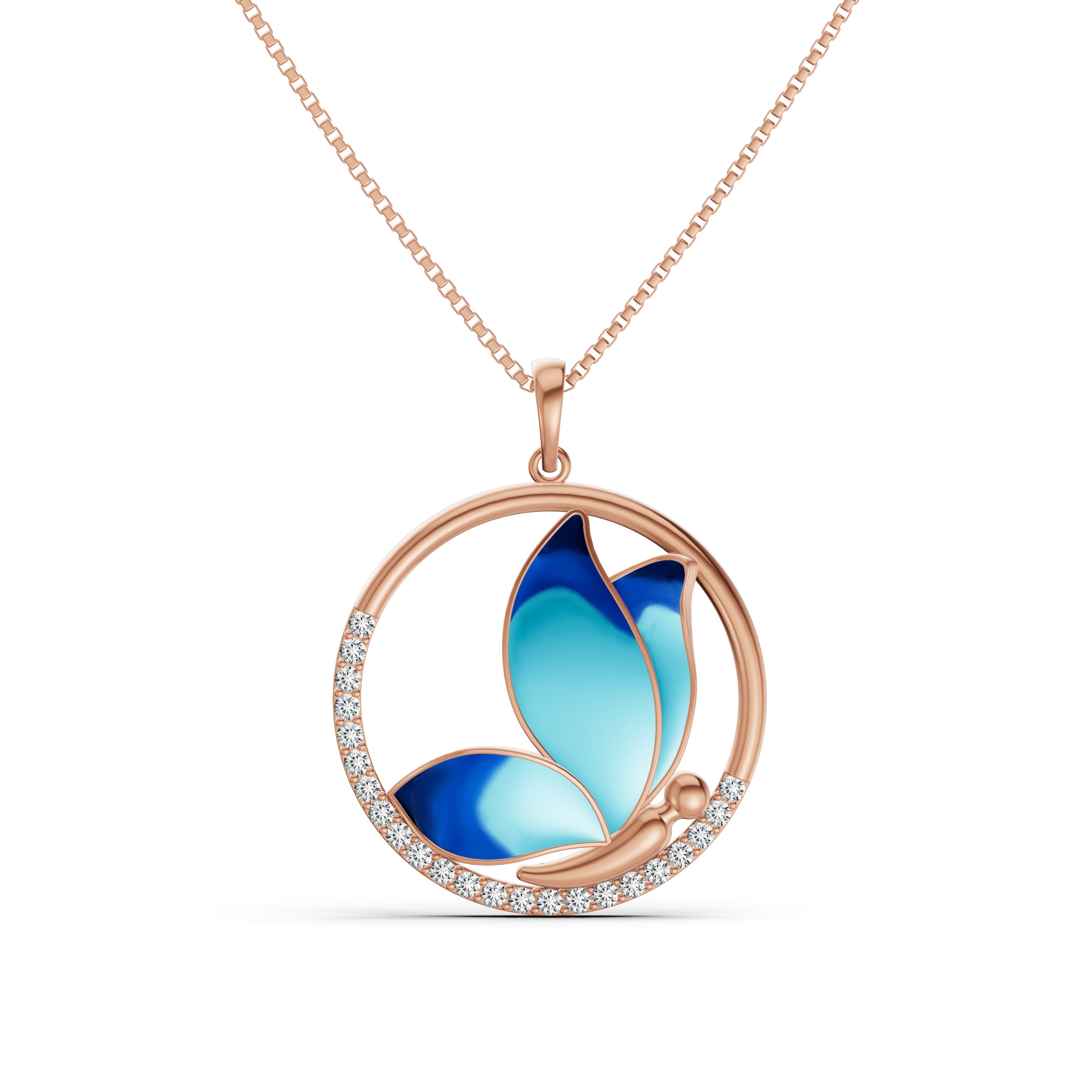 Azure Butterfly Diamond Pendant