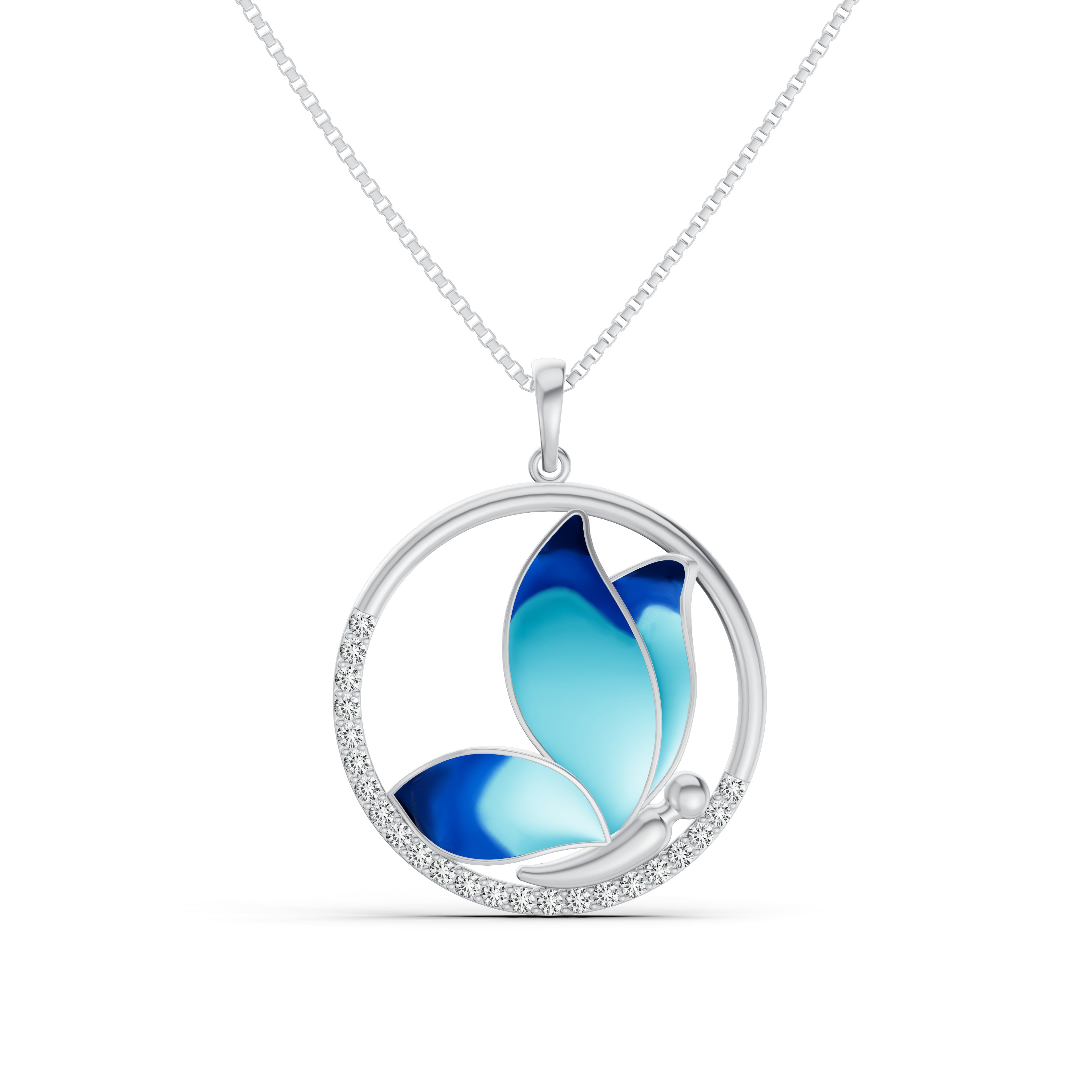 Azure Butterfly Diamond Pendant