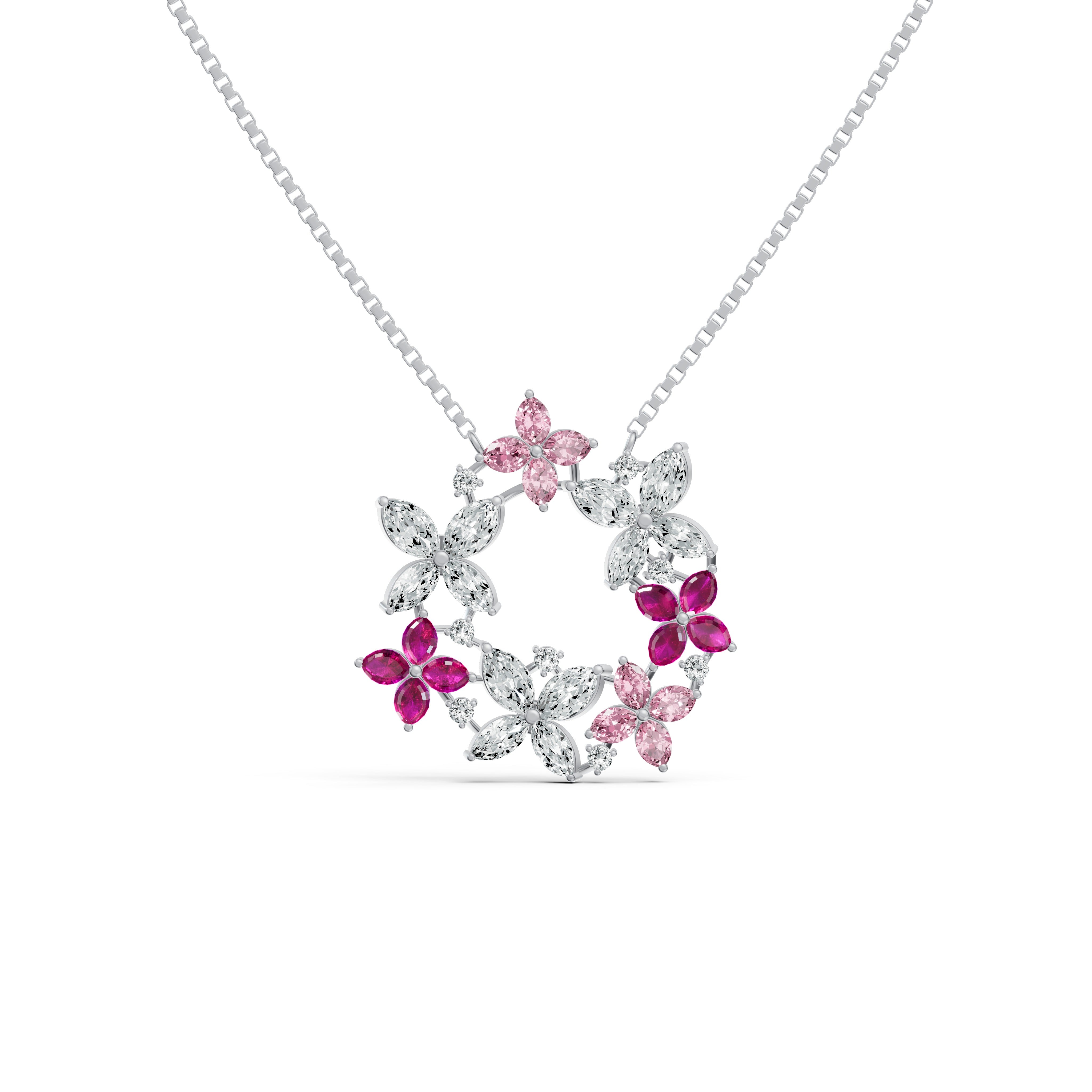 Pink Floral Wreath Diamond Chain