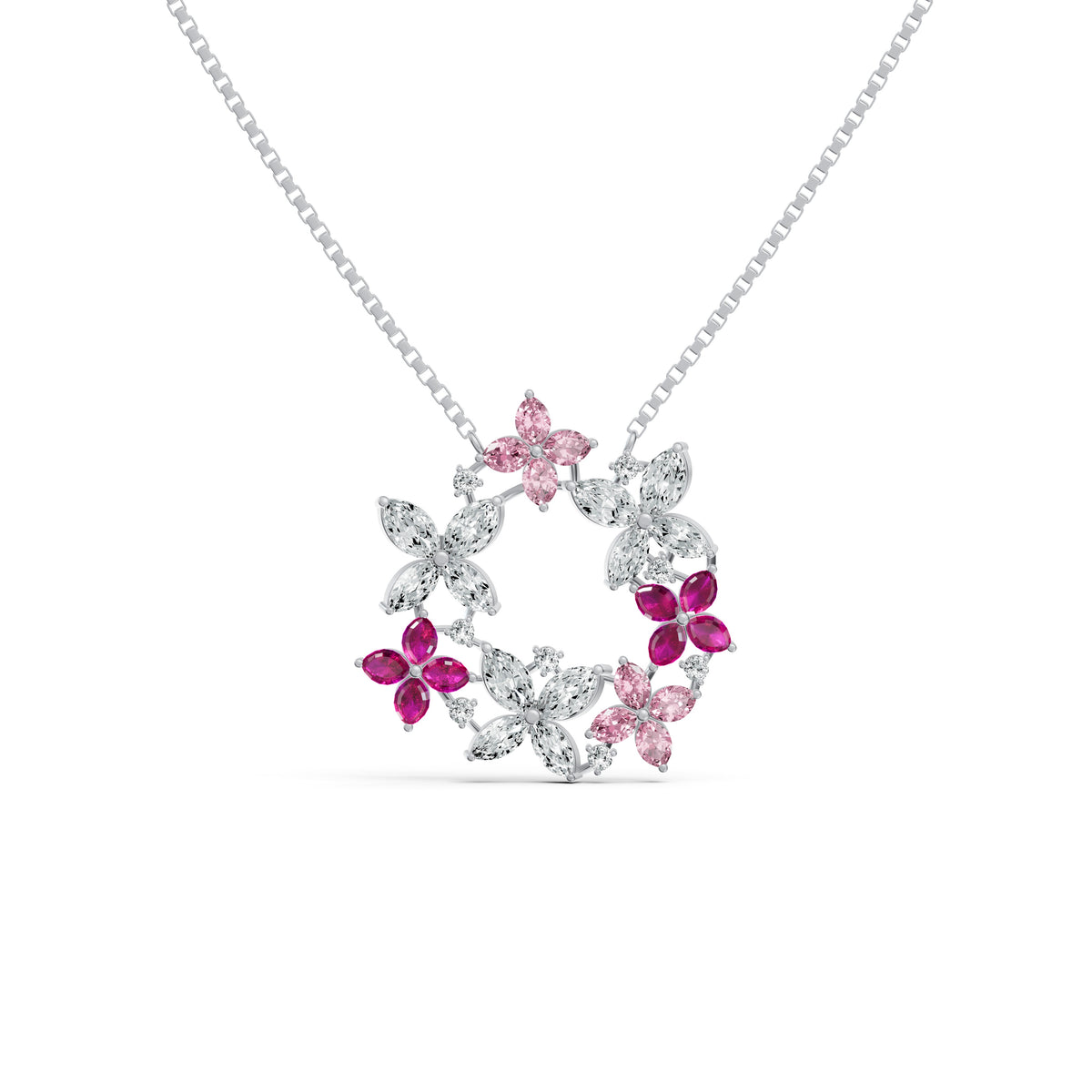 Pink Floral Wreath Diamond Chain
