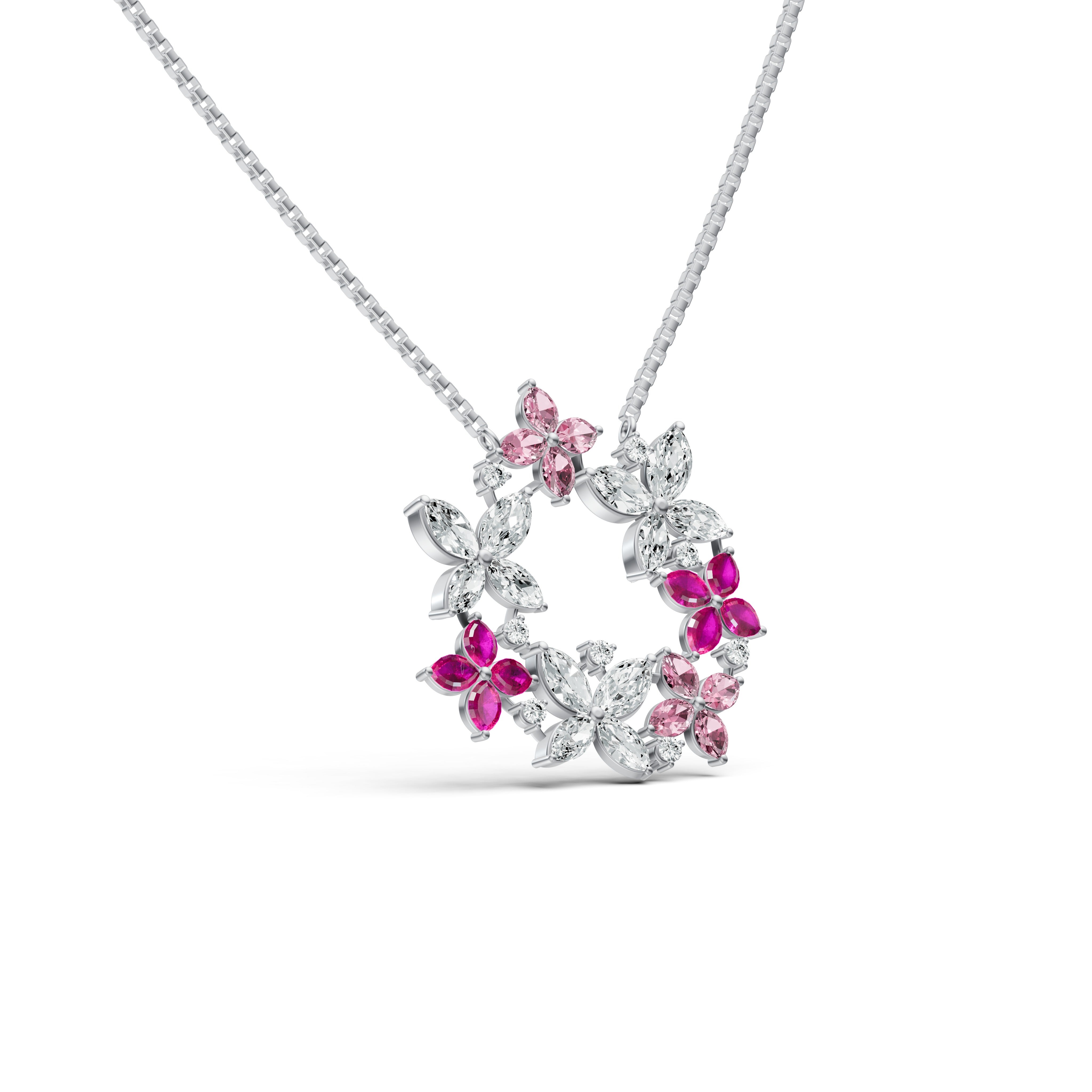 Pink Floral Wreath Diamond Chain