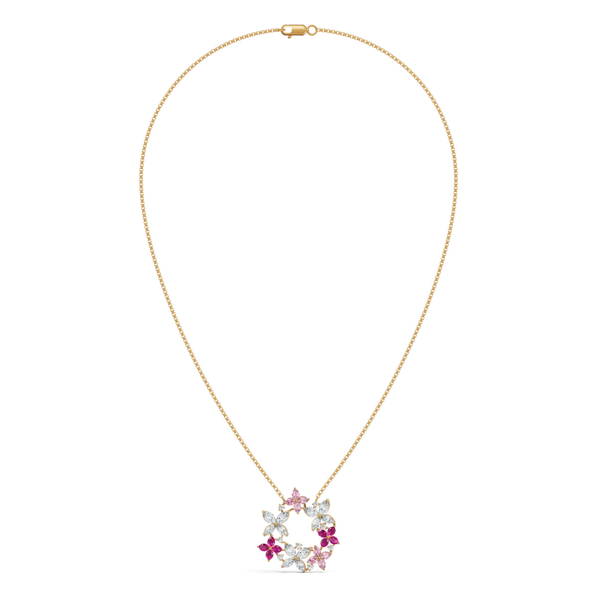 Pink Floral Wreath Diamond Chain
