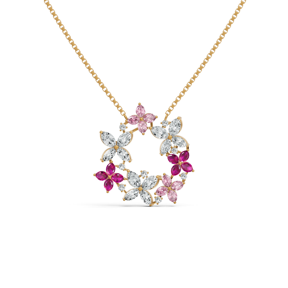 Pink Floral Wreath Diamond Chain