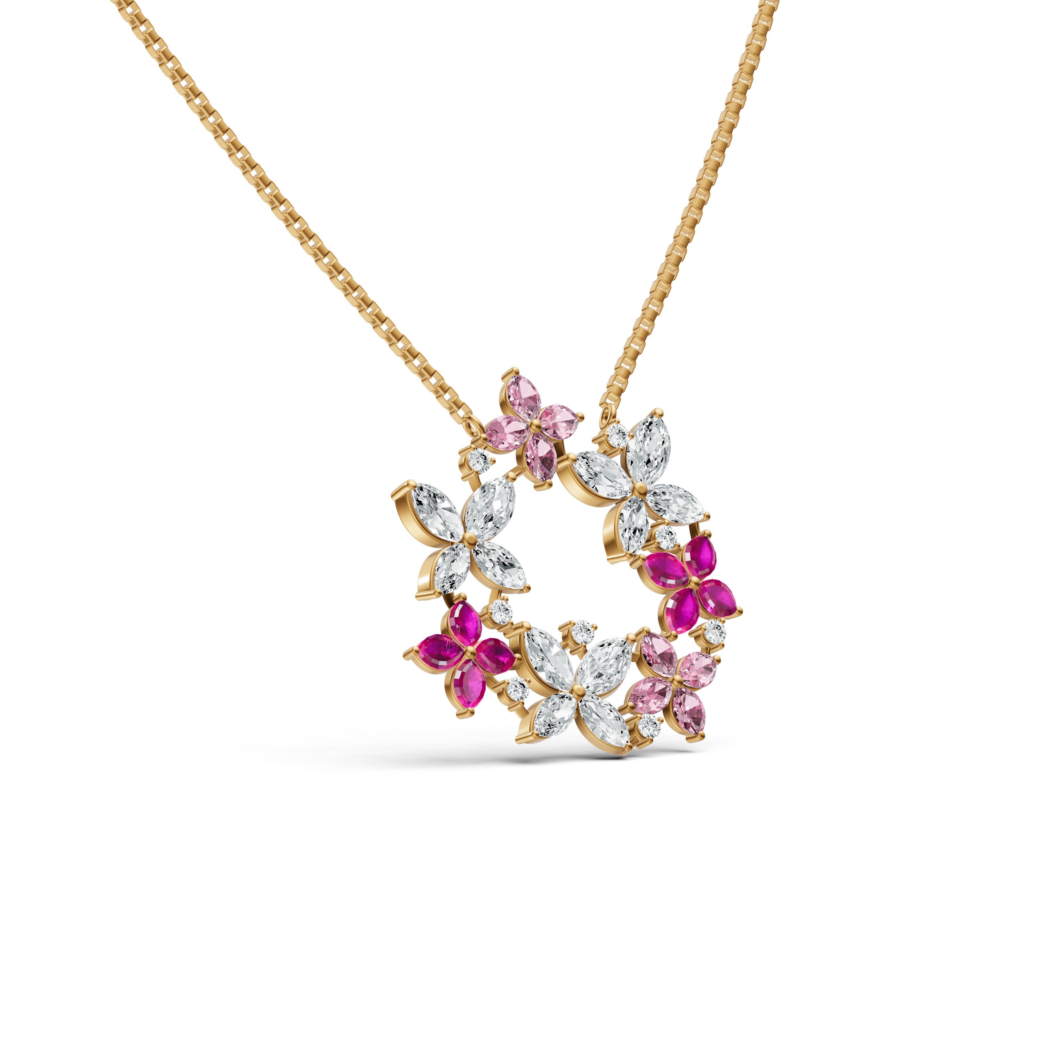 Pink Floral Wreath Diamond Chain