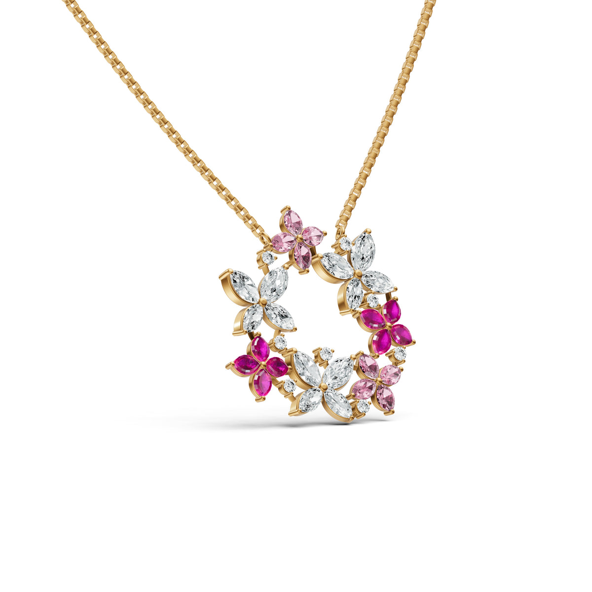 Pink Floral Wreath Diamond Chain