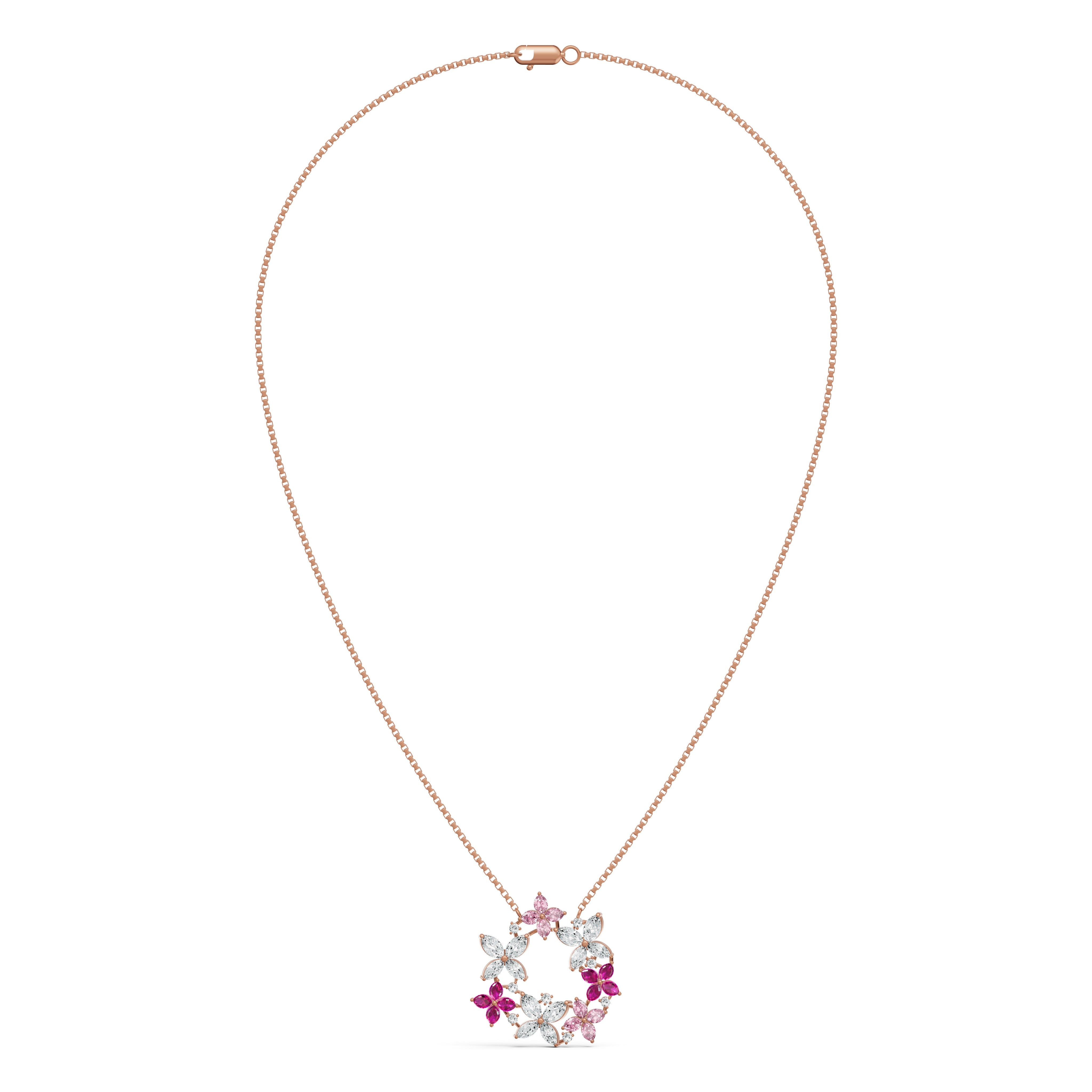 Pink Floral Wreath Diamond Chain