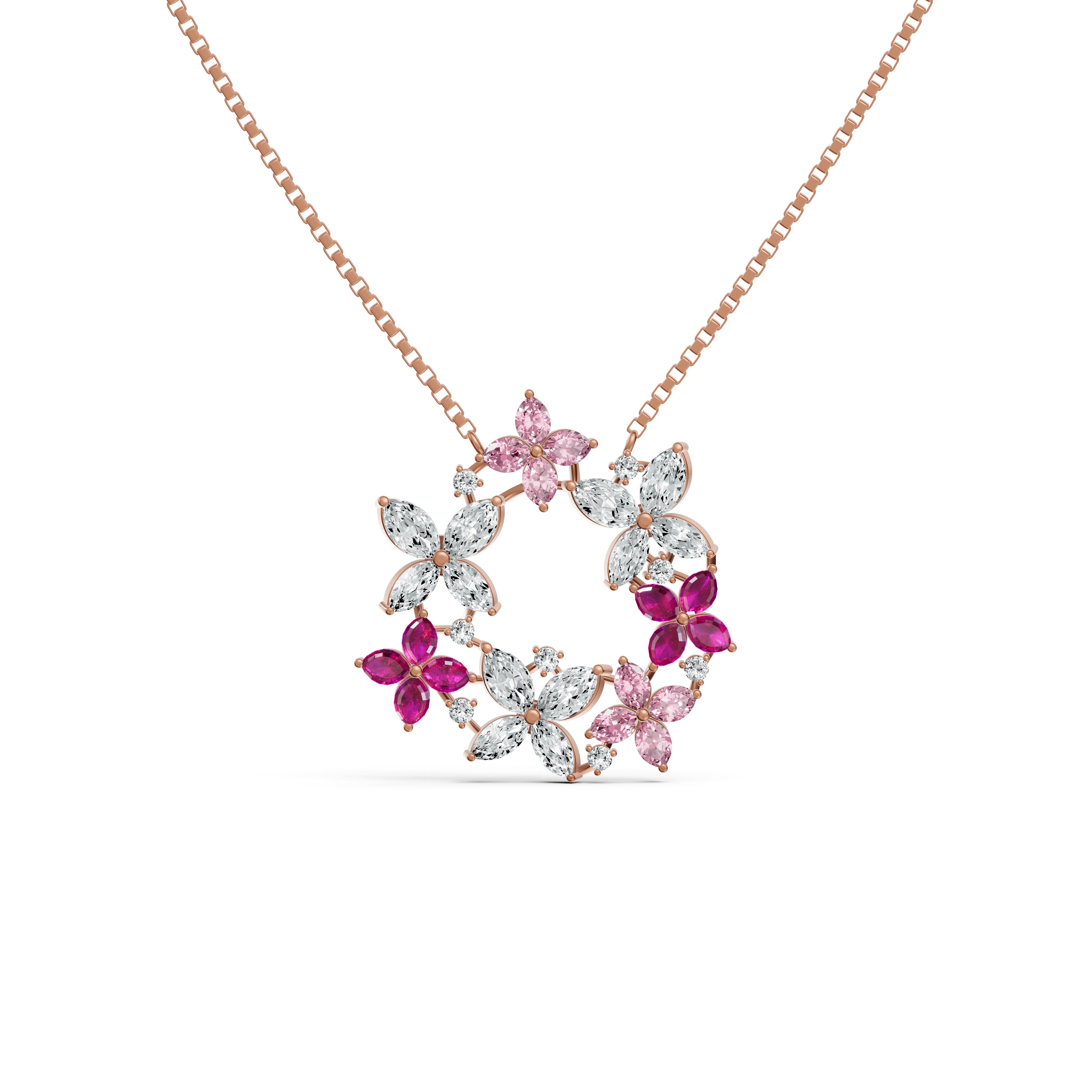Pink Floral Wreath Diamond Chain