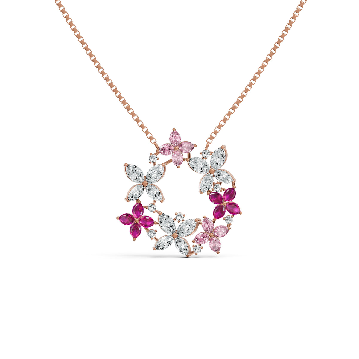Pink Floral Wreath Diamond Chain