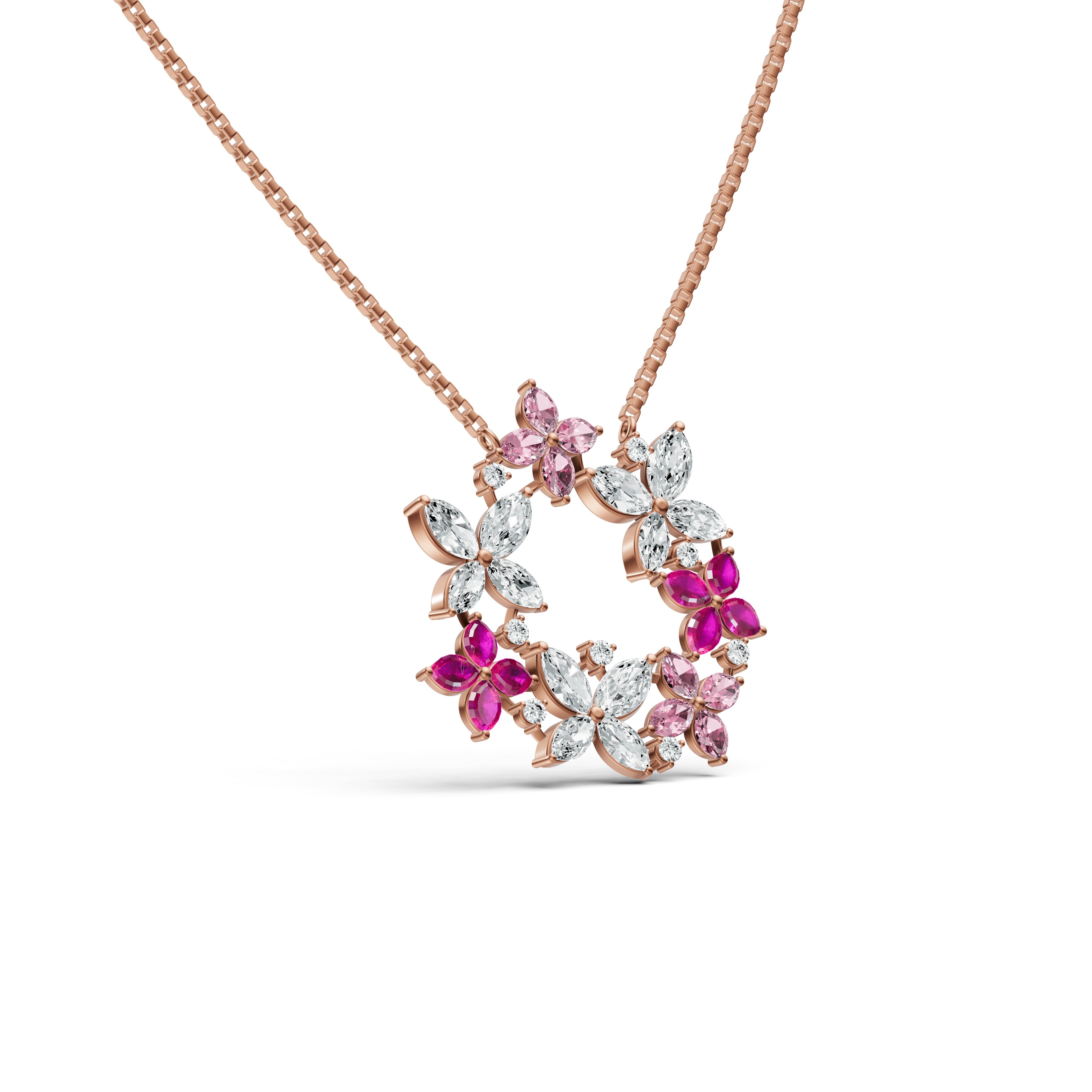 Pink Floral Wreath Diamond Chain