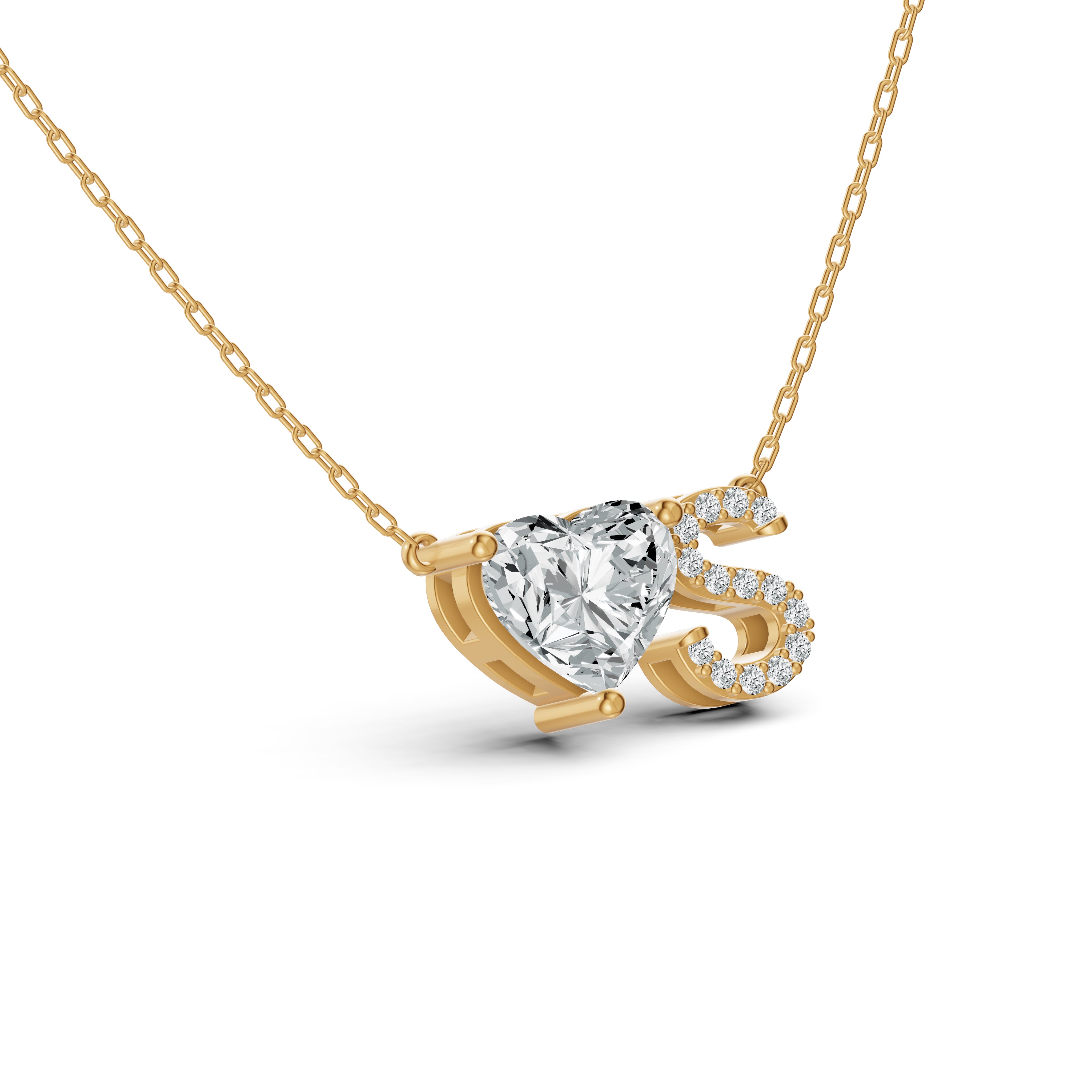 Solitaire Heart Initial Diamond Pendant with Chain