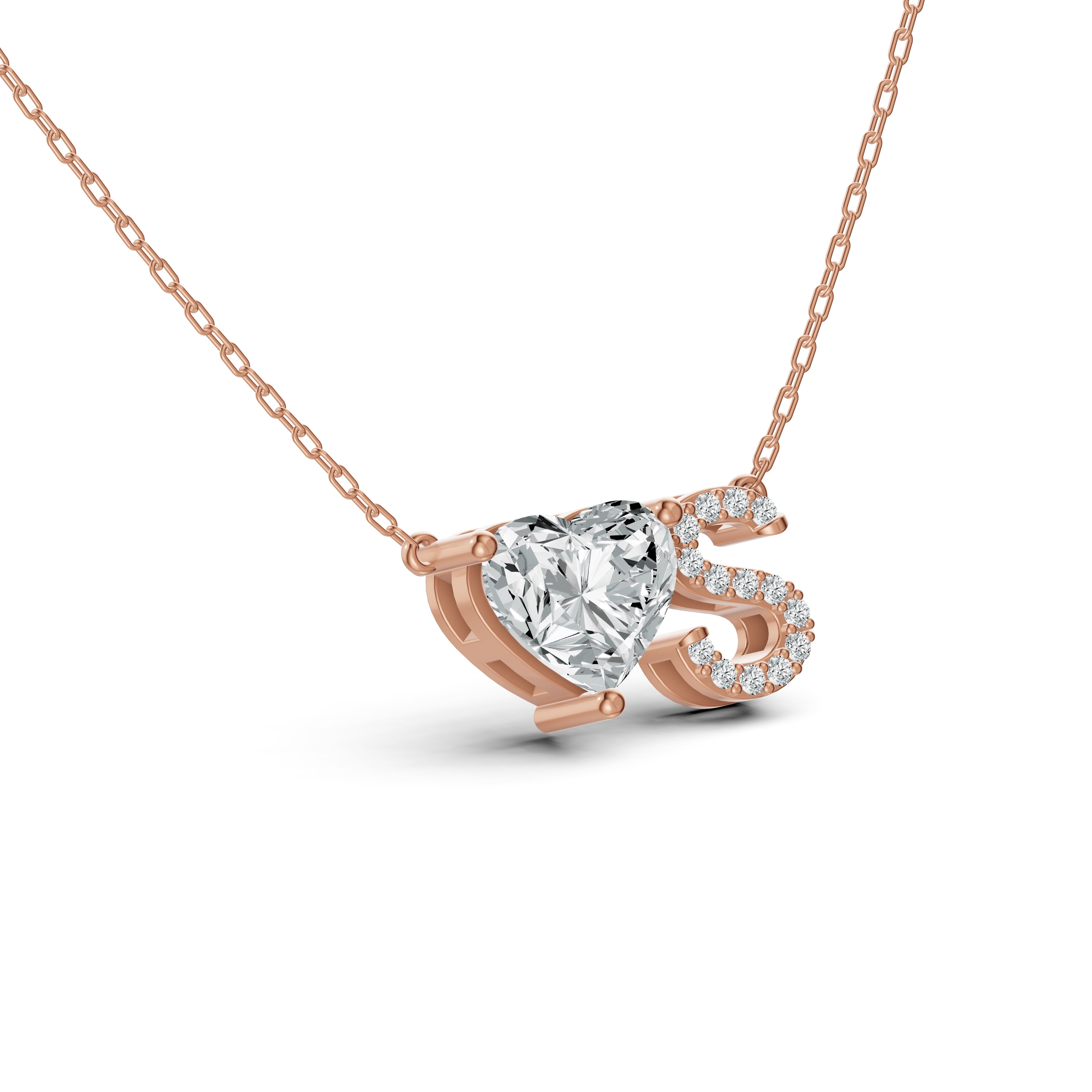 Solitaire Heart Initial Diamond Pendant with Chain