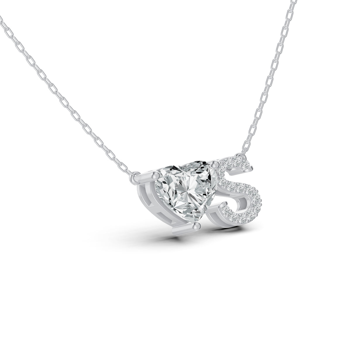 Solitaire Heart Initial Diamond Pendant with Chain