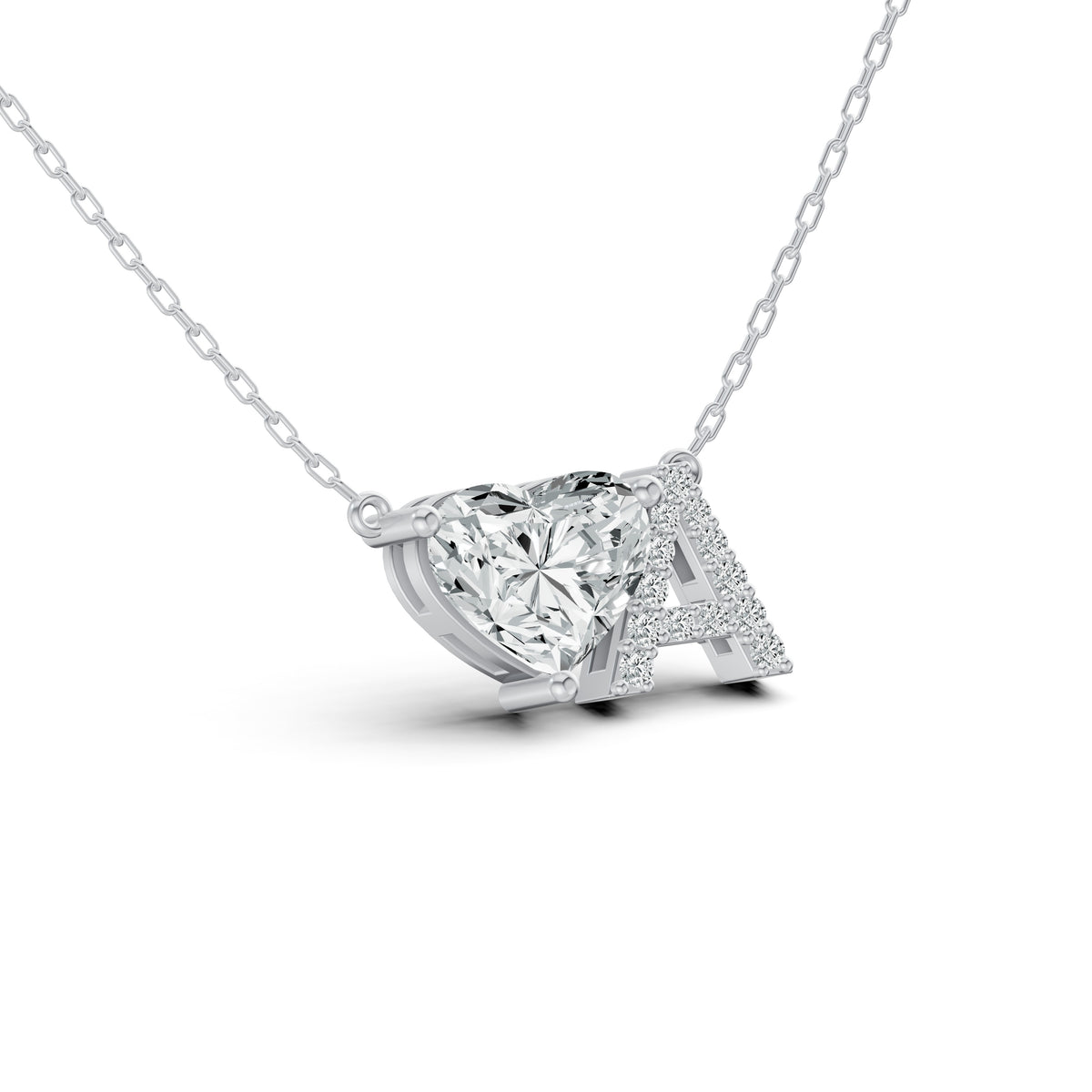 Solitaire Heart Initial Diamond Pendant with Chain
