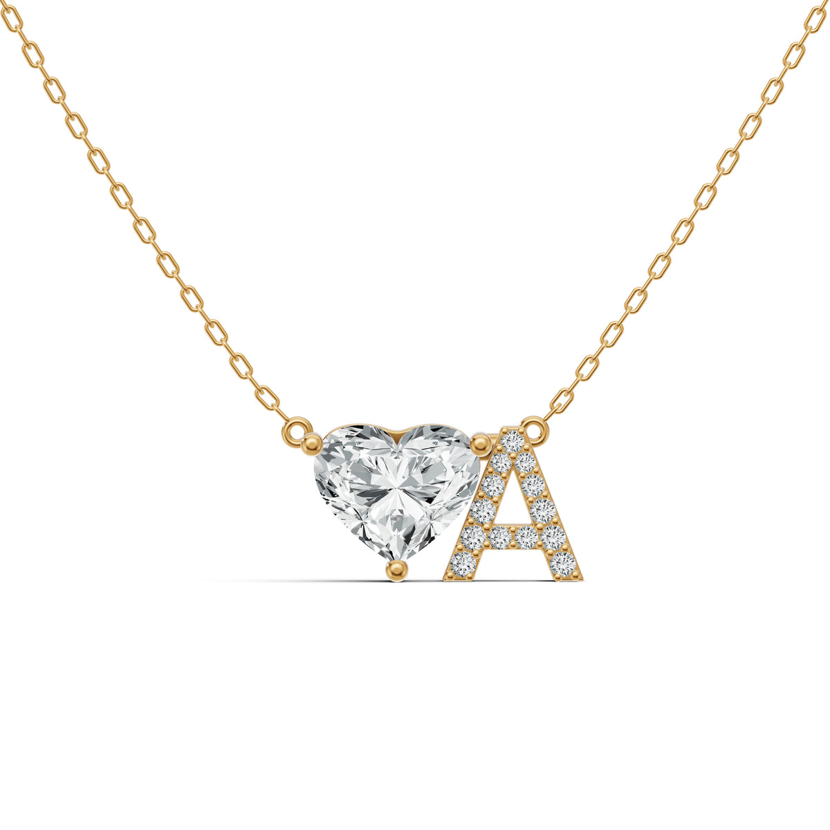 Solitaire Heart Initial Diamond Pendant with Chain