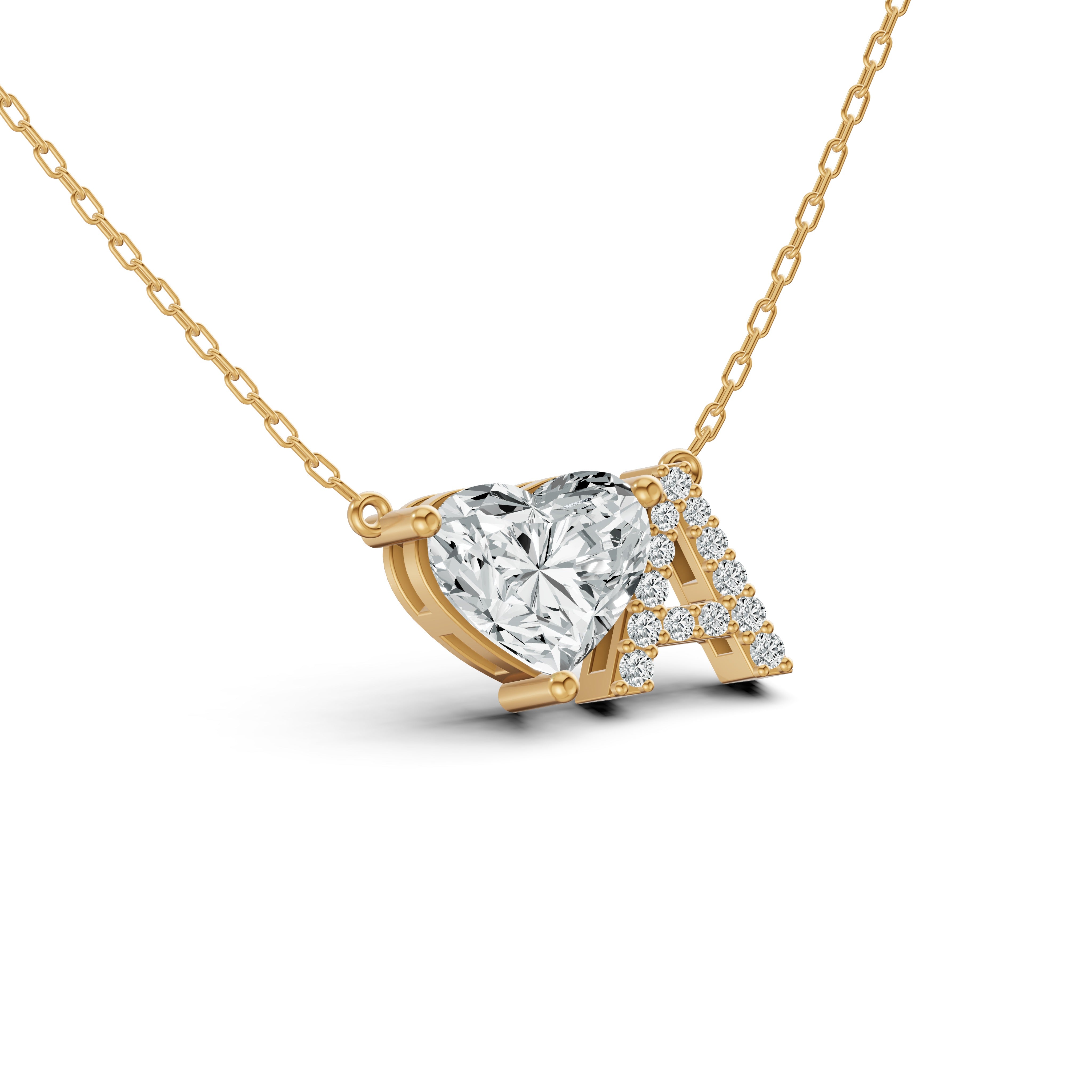 Solitaire Heart Initial Diamond Pendant with Chain