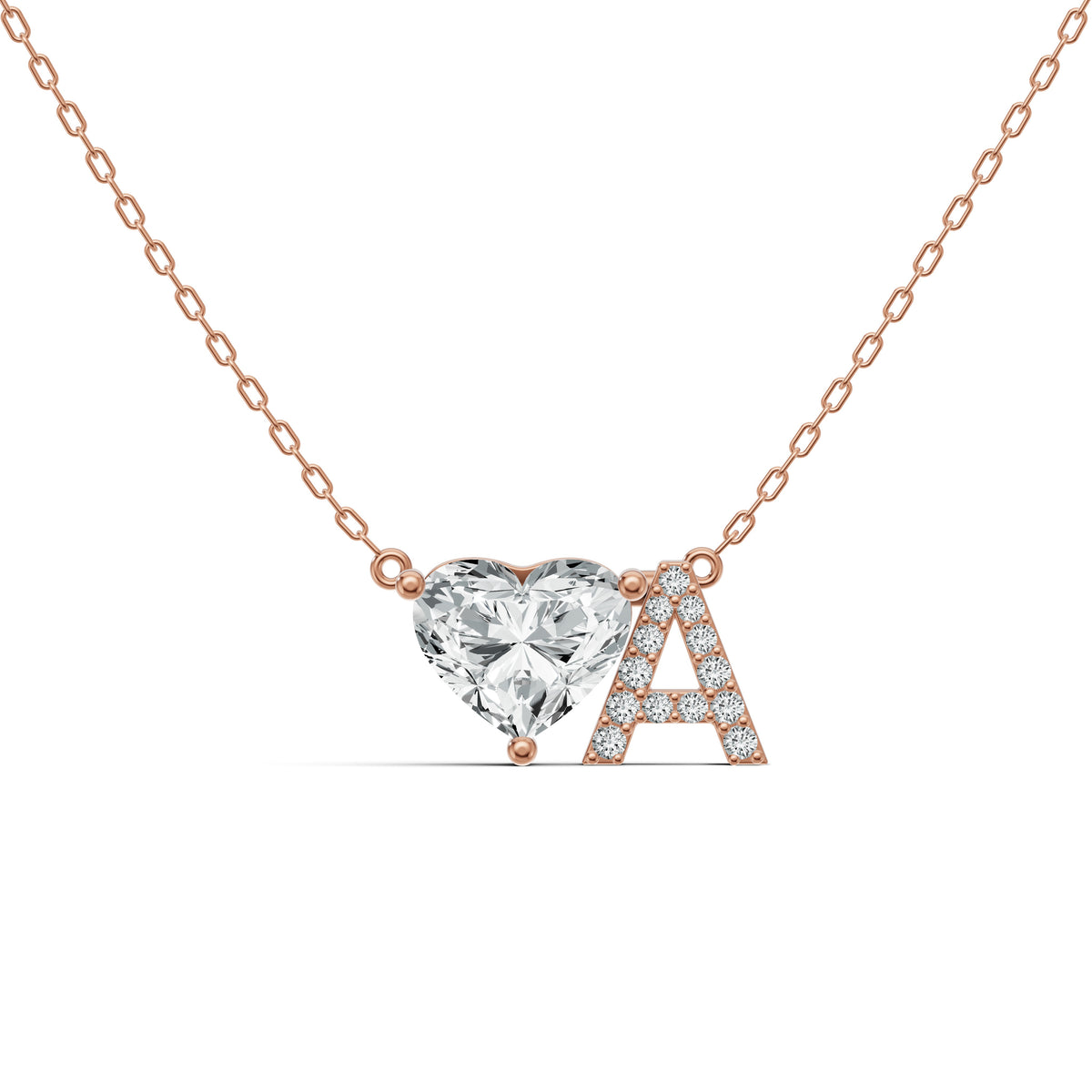 Solitaire Heart Initial Diamond Pendant with Chain