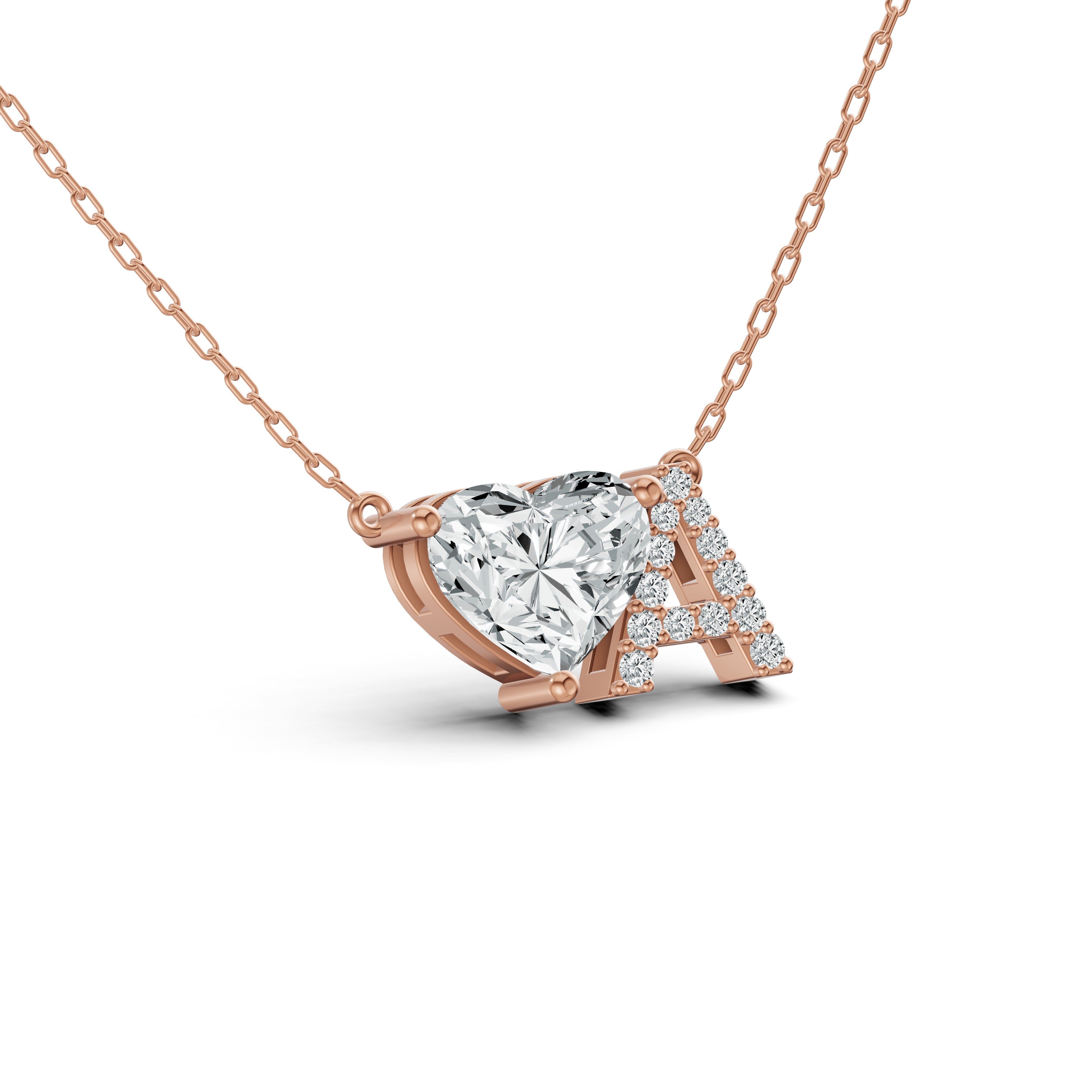 Solitaire Heart Initial Diamond Pendant with Chain