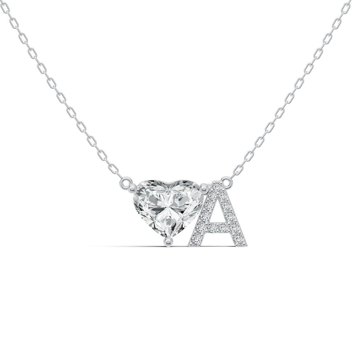 Solitaire Heart Initial Diamond Pendant with Chain