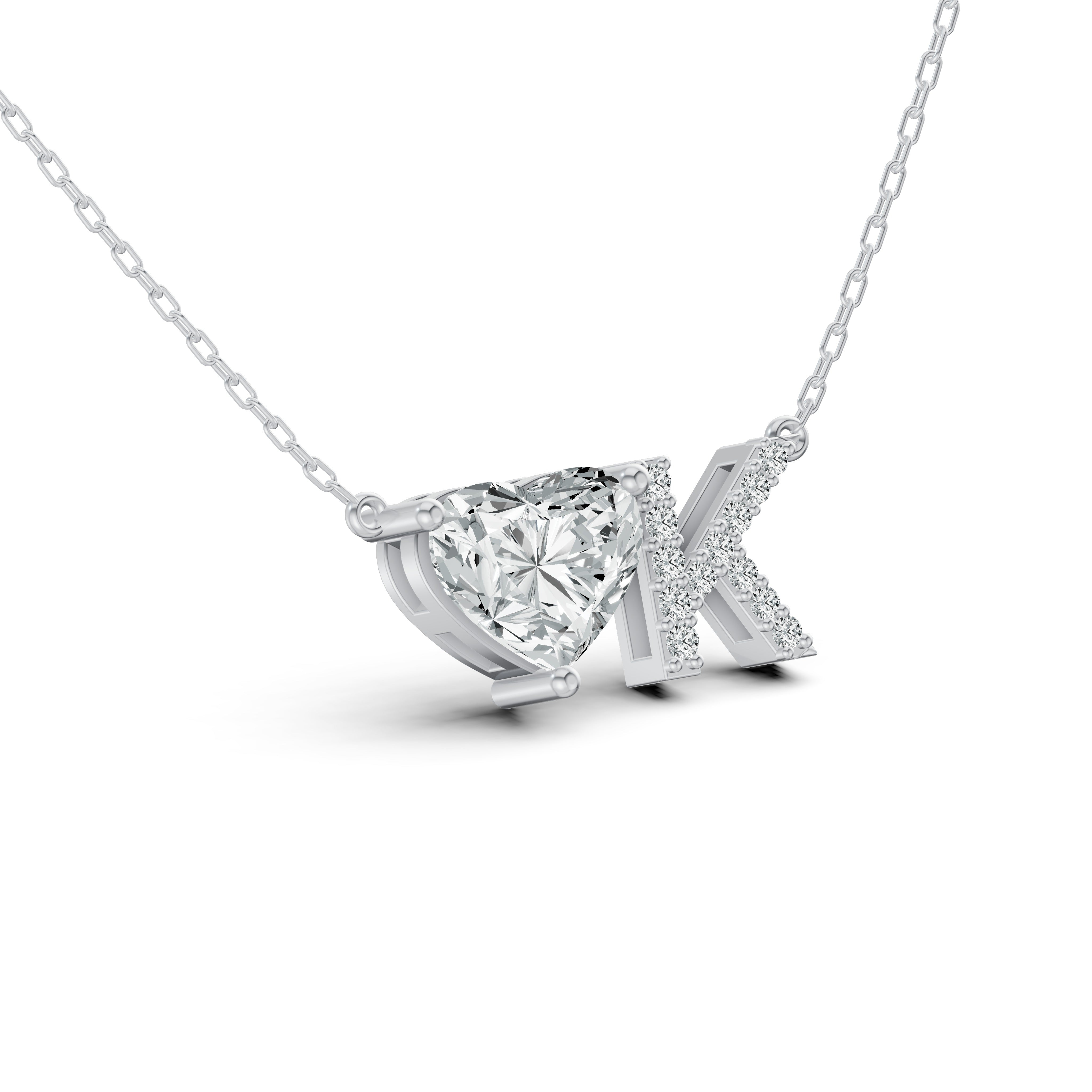 Solitaire Heart Initial Diamond Pendant with Chain
