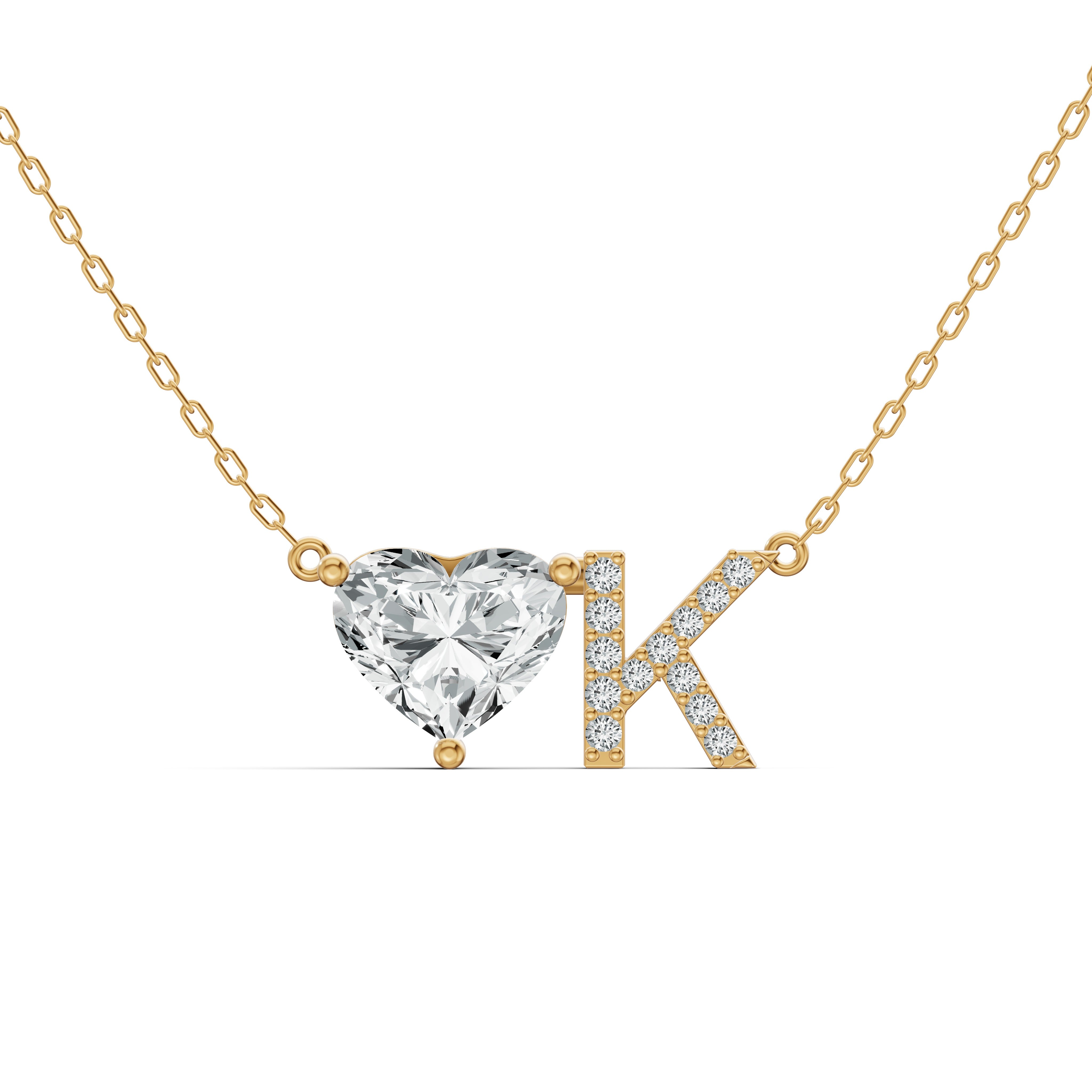 Solitaire Heart Initial Diamond Pendant with Chain