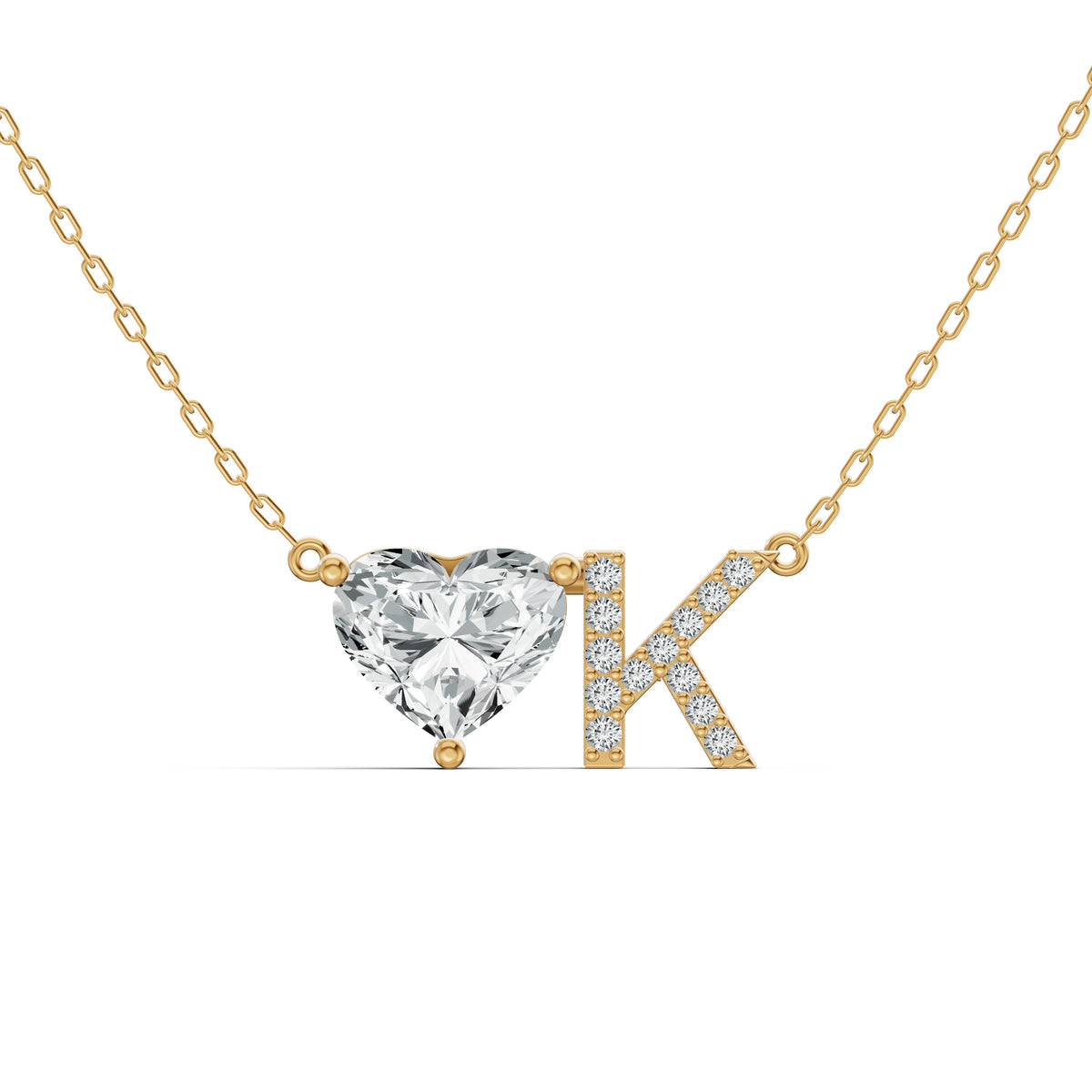 Solitaire Heart Initial Diamond Pendant with Chain