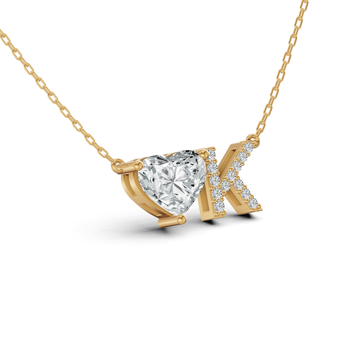 Solitaire Heart Initial Diamond Pendant with Chain