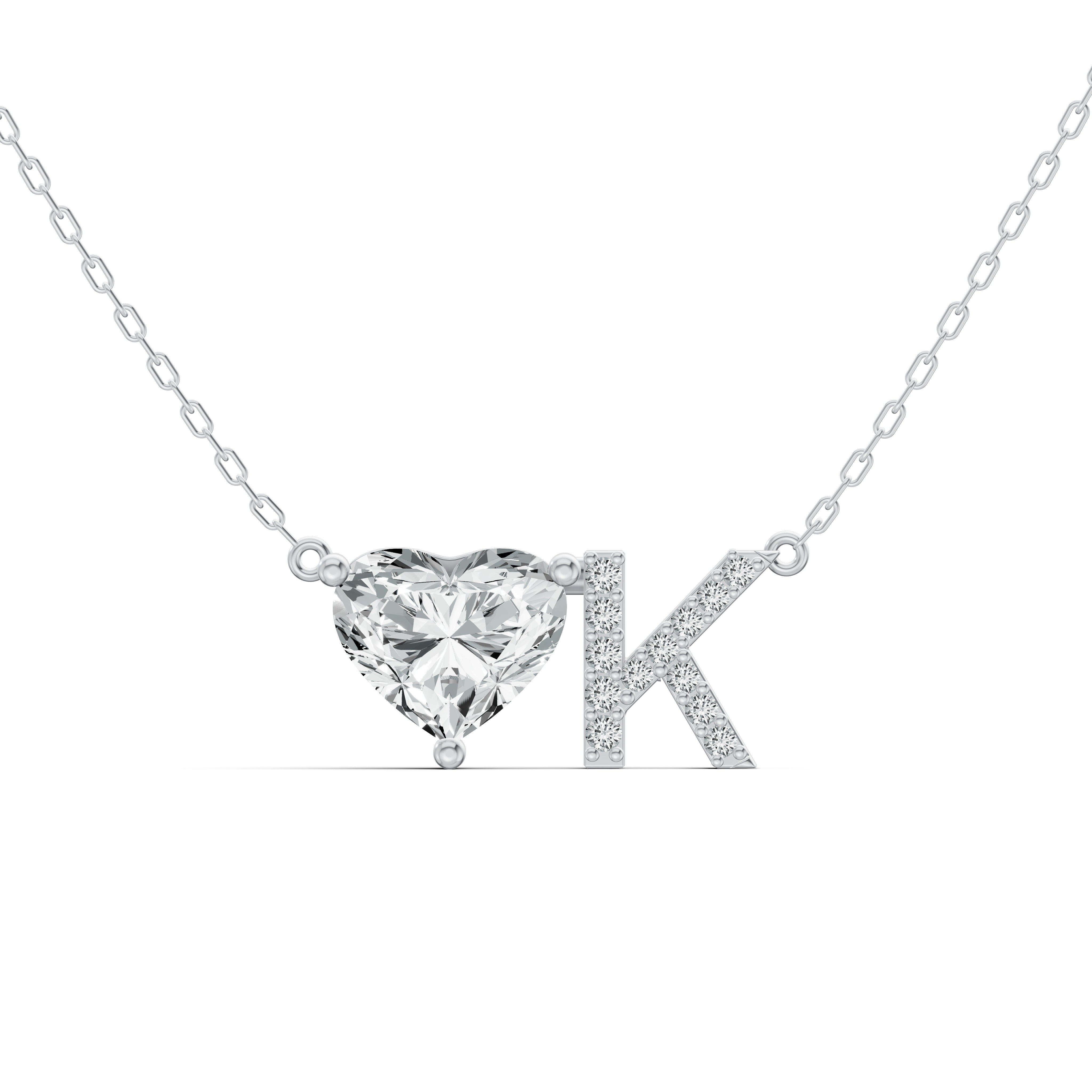 Solitaire Heart Initial Diamond Pendant with Chain