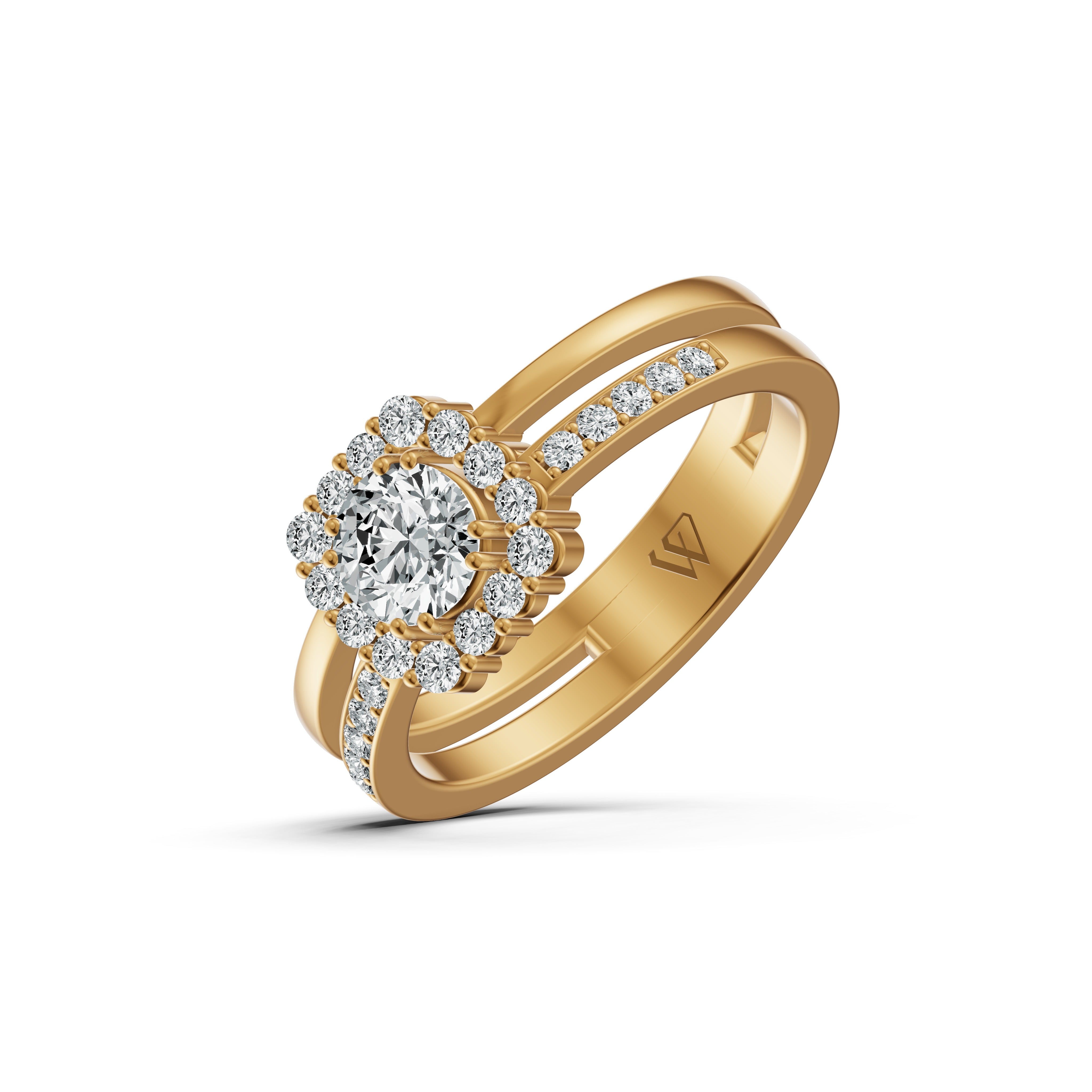 Double Barrel Halo Diamond Ring