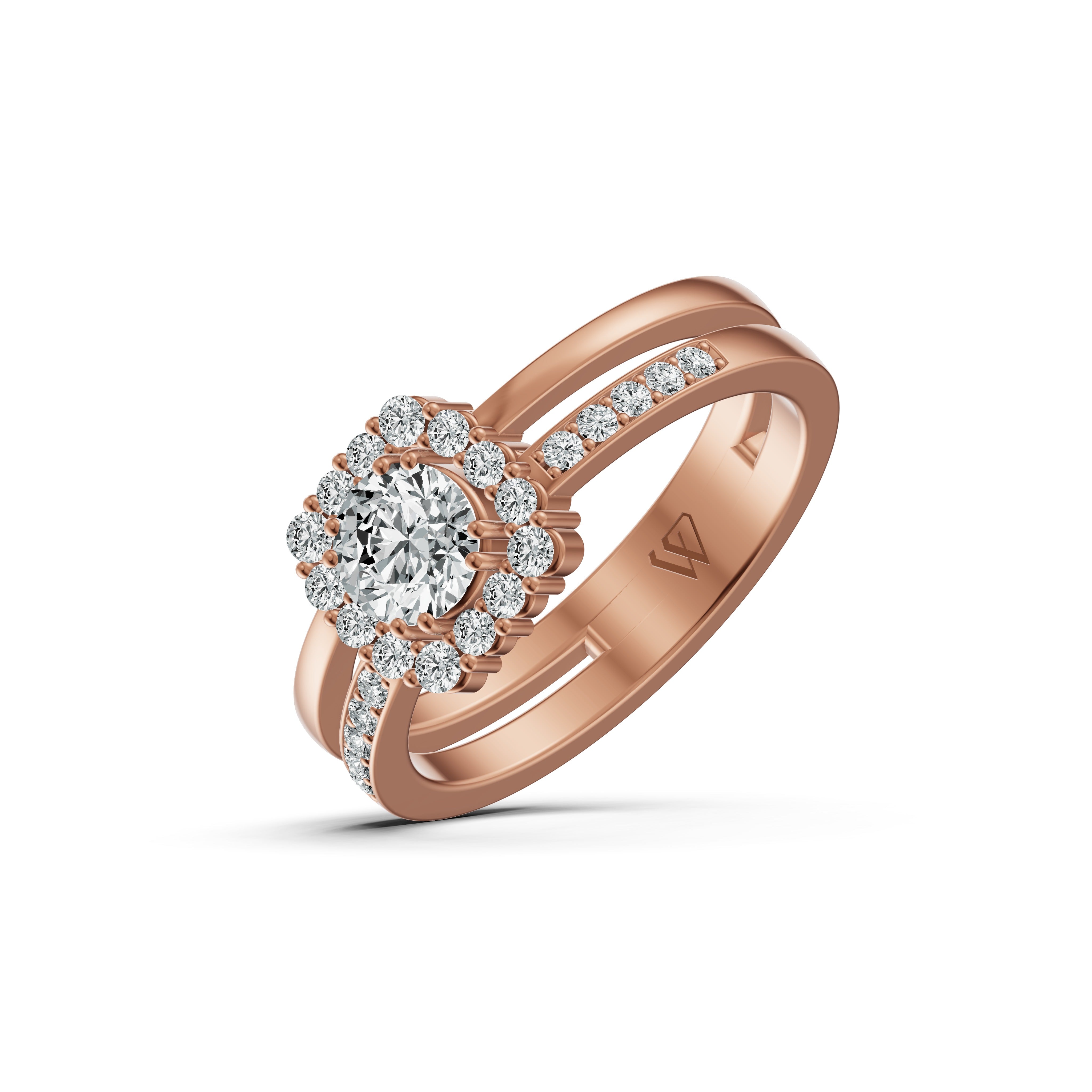 Double Barrel Halo Diamond Ring