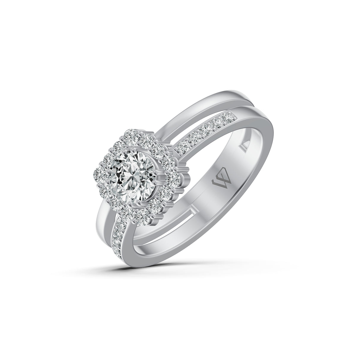 Double Barrel Halo Diamond Ring