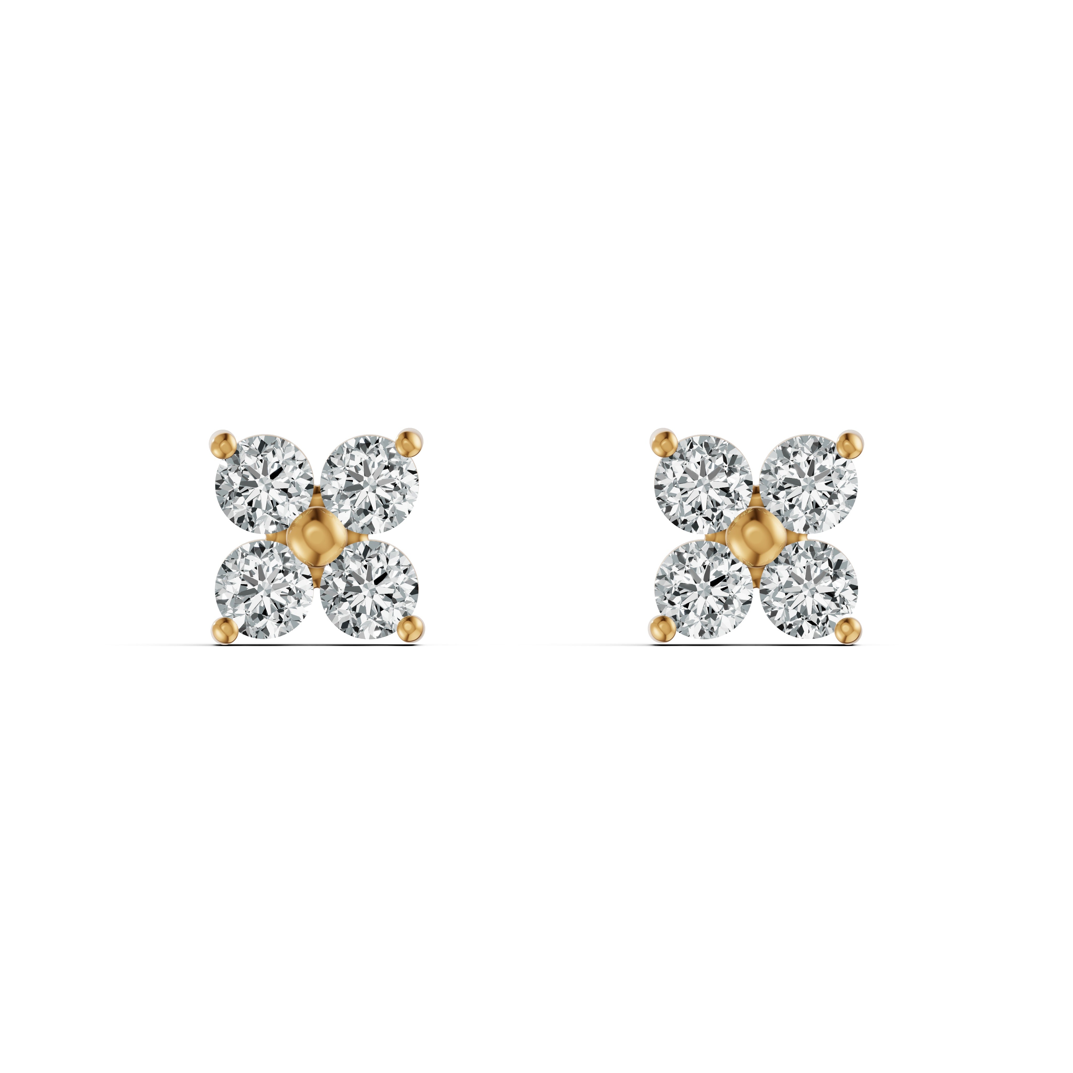 Four Petal Diamond Stud Earrings