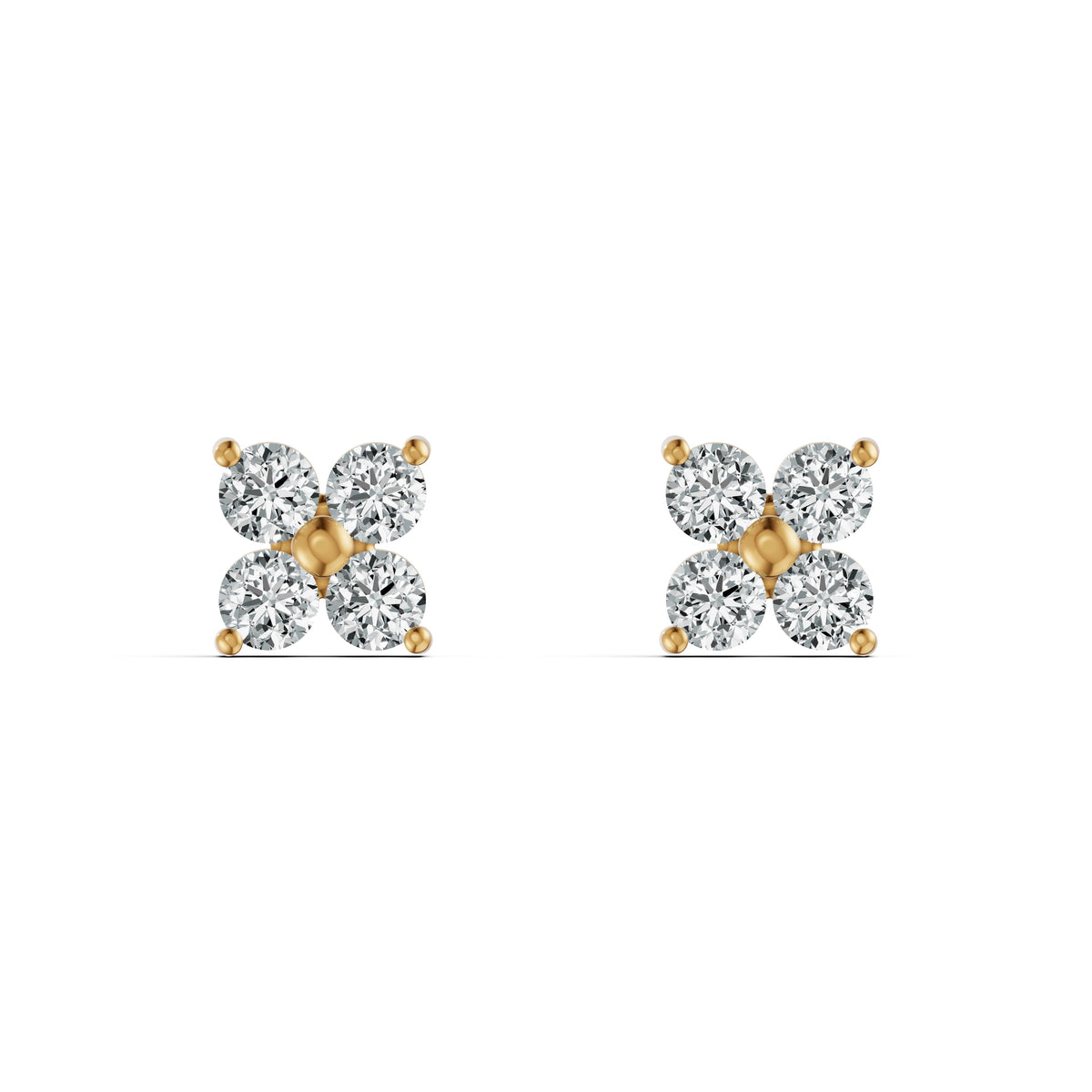 Four Petal Diamond Stud Earrings