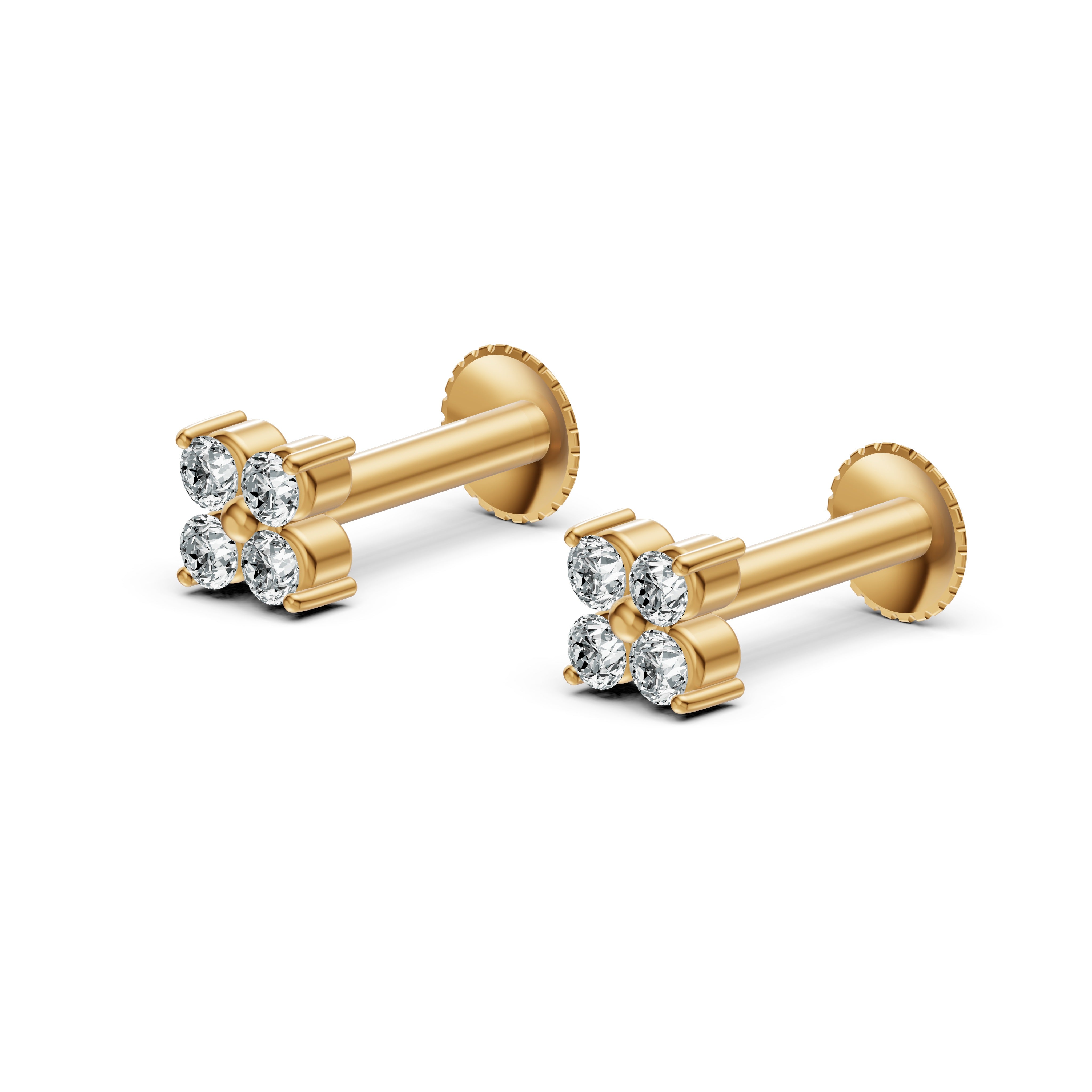 Four Petal Diamond Stud Earrings