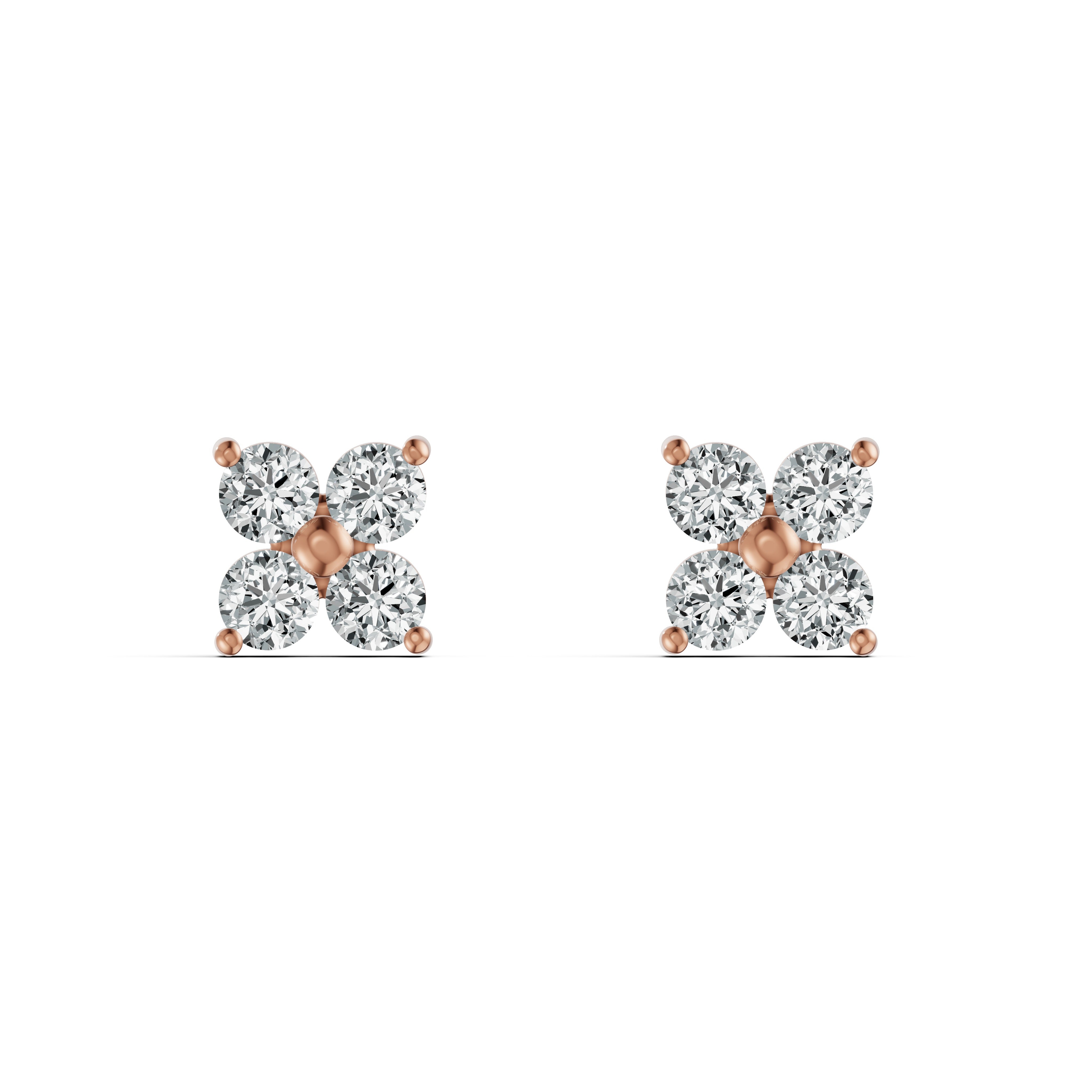 Four Petal Diamond Stud Earrings