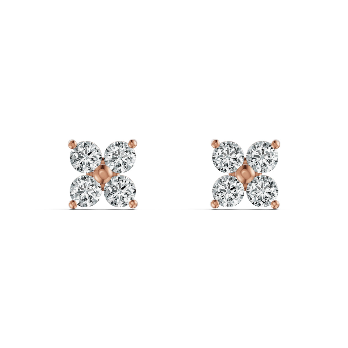 Four Petal Diamond Stud Earrings