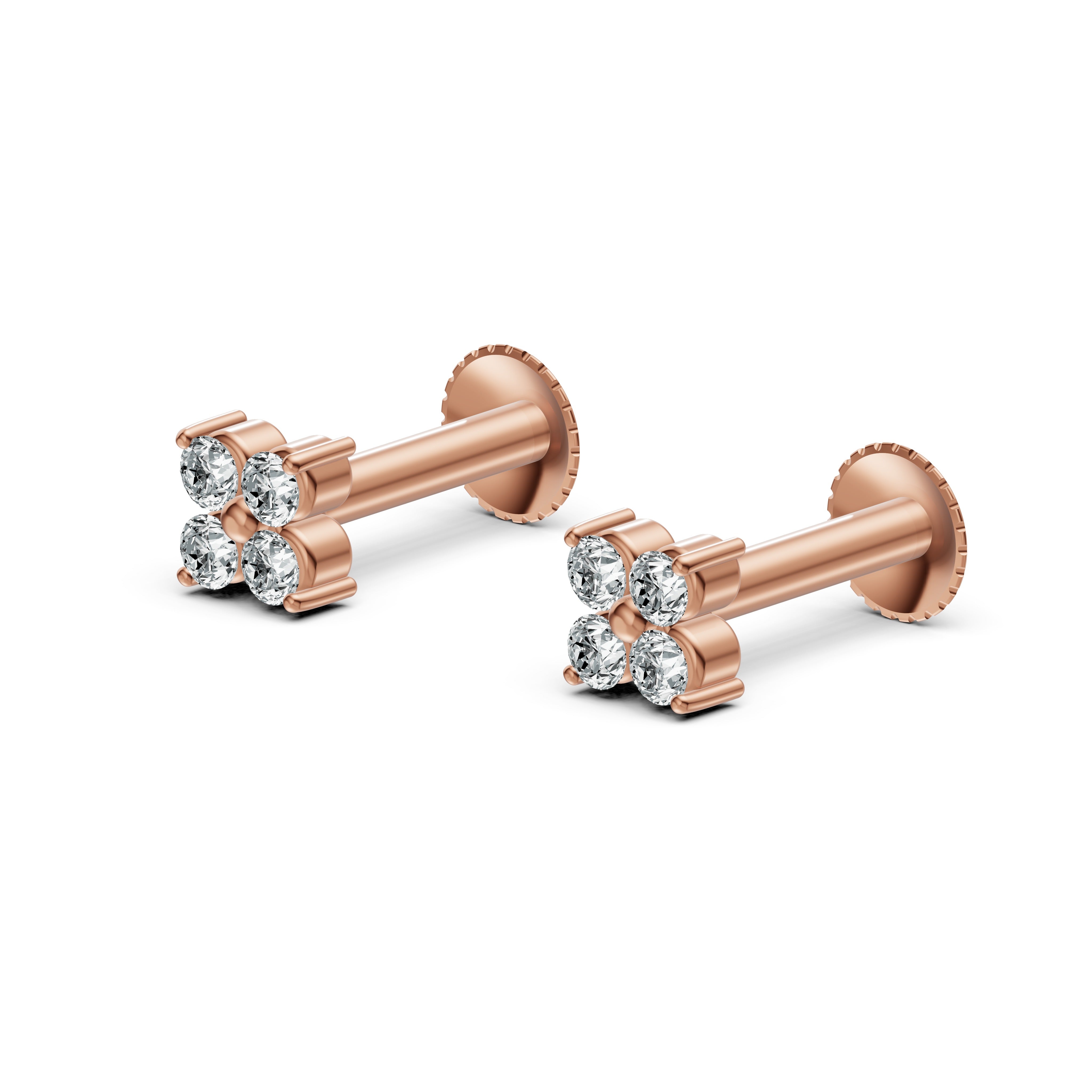 Four Petal Diamond Stud Earrings